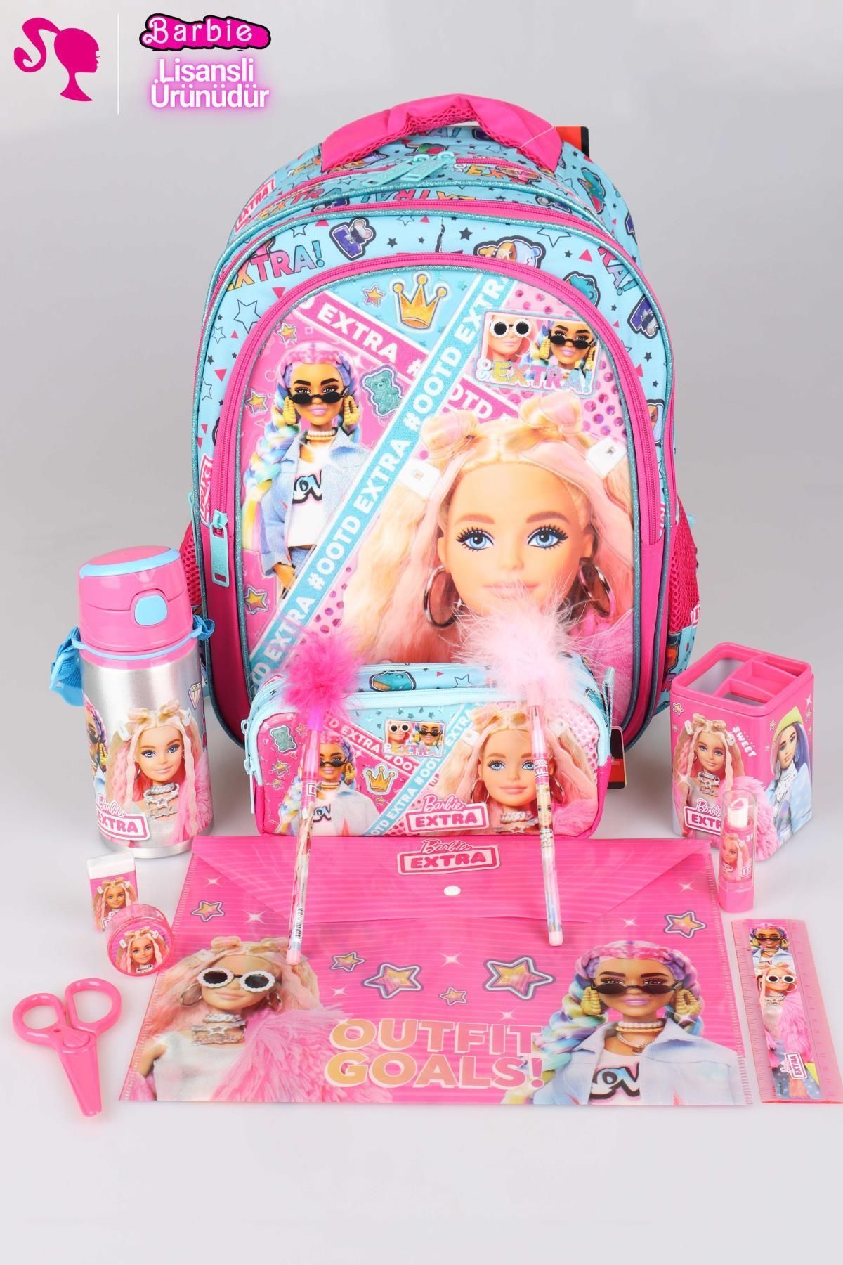 Barbie DEKOMUS İLE LİSANSLI "PEMBE MAVİ PRENSES KOLEKSİYONU" BARBIE 3 BÖLMELİ OKUL ÇANTASI VE KIRTASİYE SET