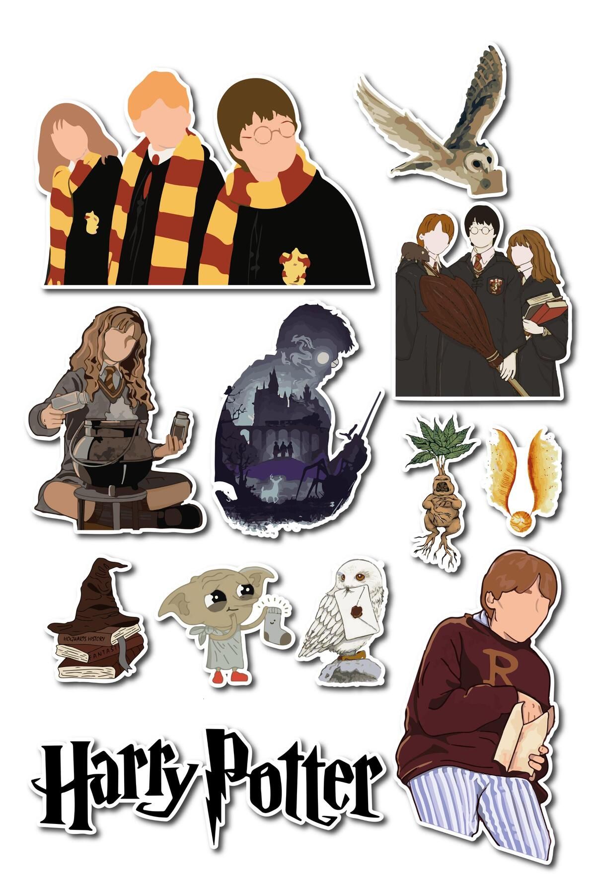 postifull Harry Potter Temalı Sticker ve Etiket Seti - Orta Boy - Su Geçirmez, Kalın Yapışkanlı Sticker Seti