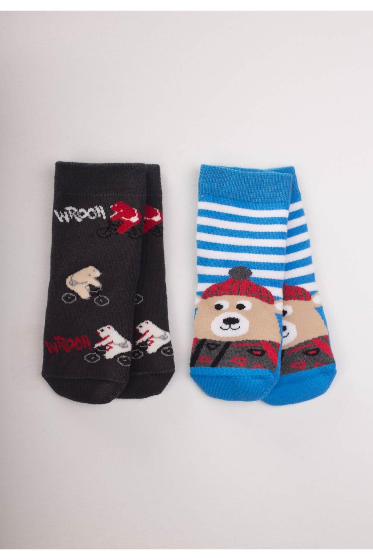 Cigit Bear Havlu Soket İkili Çorap 3-10 Yaş Karışık Renk