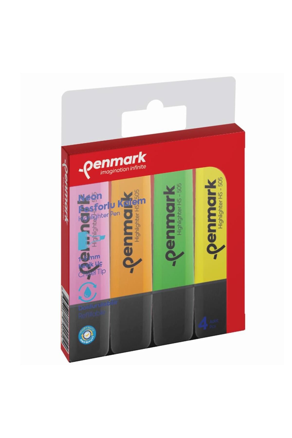 penmark Fosforlu Kalem 4 Lü Karışık Renk Neon Işaretleme Kalemi (24 ADET 4 LÜ PAKET)