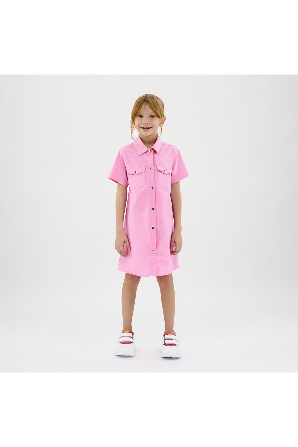 Panço Kız Çocuk Cep Detaylı Gömlek Elbise