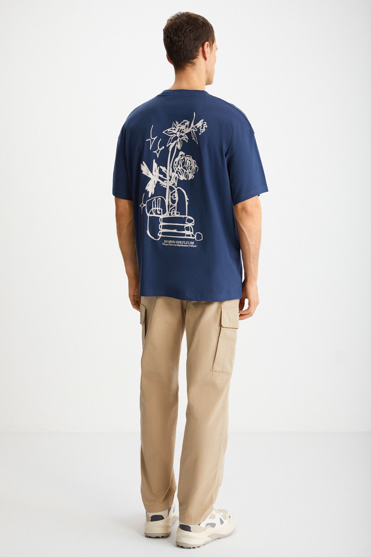GRIMELANGE ALONZO Erkek Oversize Fit %100 Pamuk Nakışlı Ve Baskılı Lacivert T-Shirt