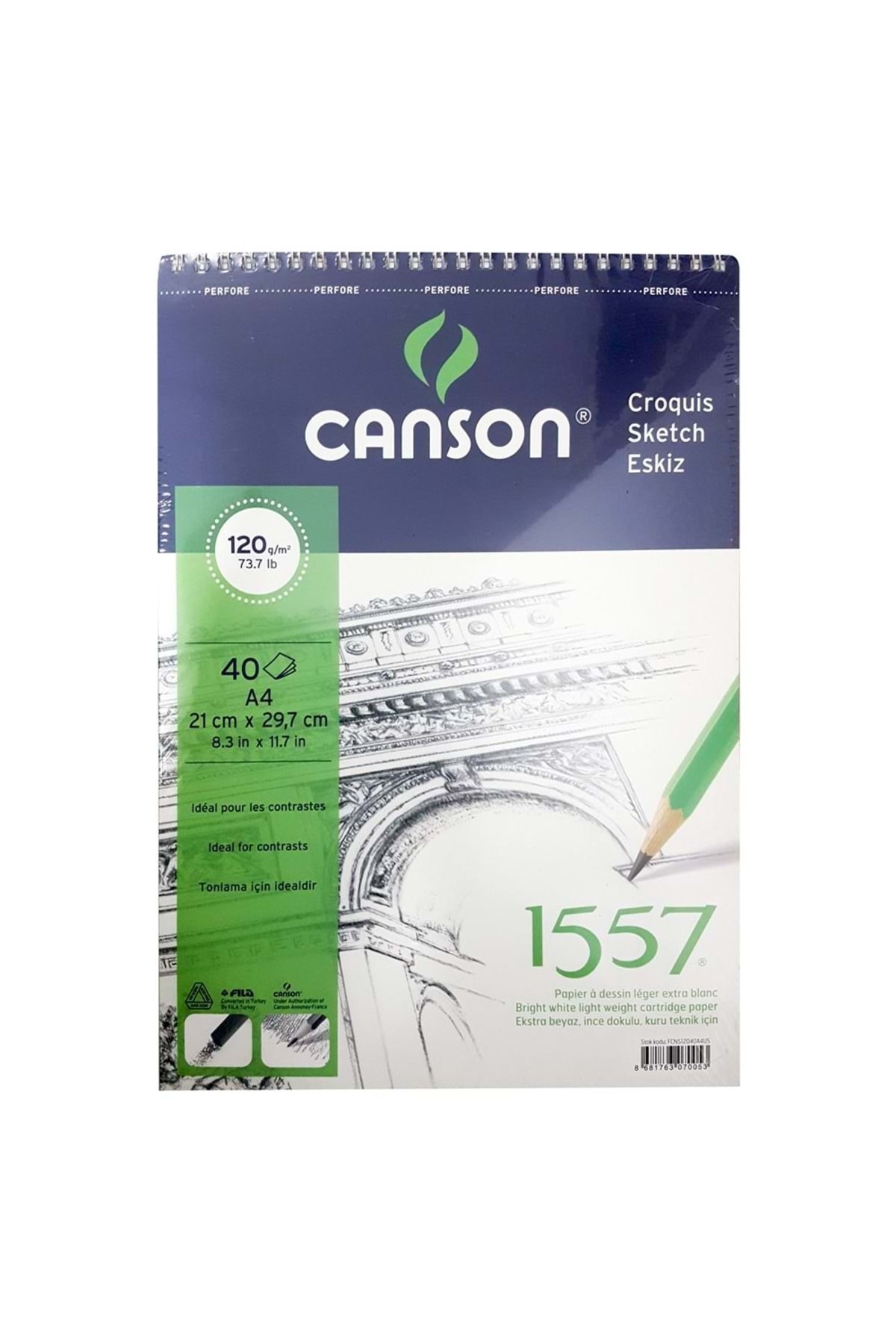 Canson 1557 A4 40yp 120gr Spiralli Eskiz Çizim Resim Defteri / Fcns12040a4us