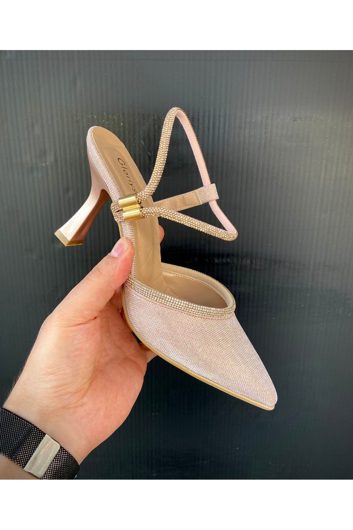 Gloriys Ayakkabı & Çanta Rose simli 9 cm topuklu ayakkabı 01090
