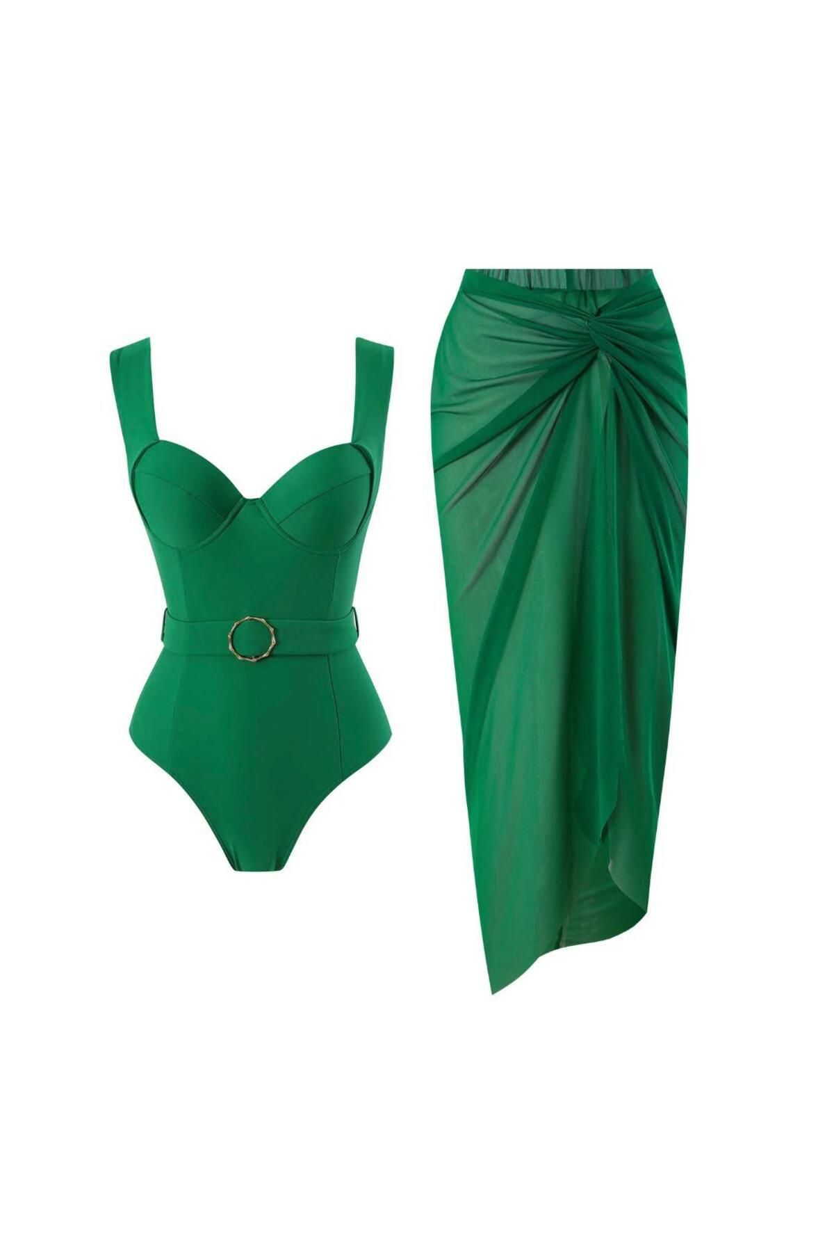 DESİGNEDBYD Yeni Kadın Mayo+pareo Etek Takım 2 Parça Up Set Bodysuit Plaj Moda Beachwear