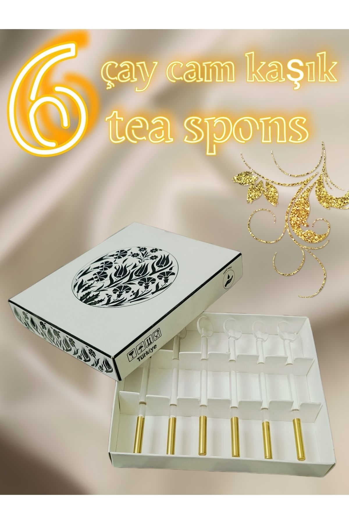 SAMSA Altın Işleme Cam Çay Kaşığı 6 Adet 6 Teaspoons