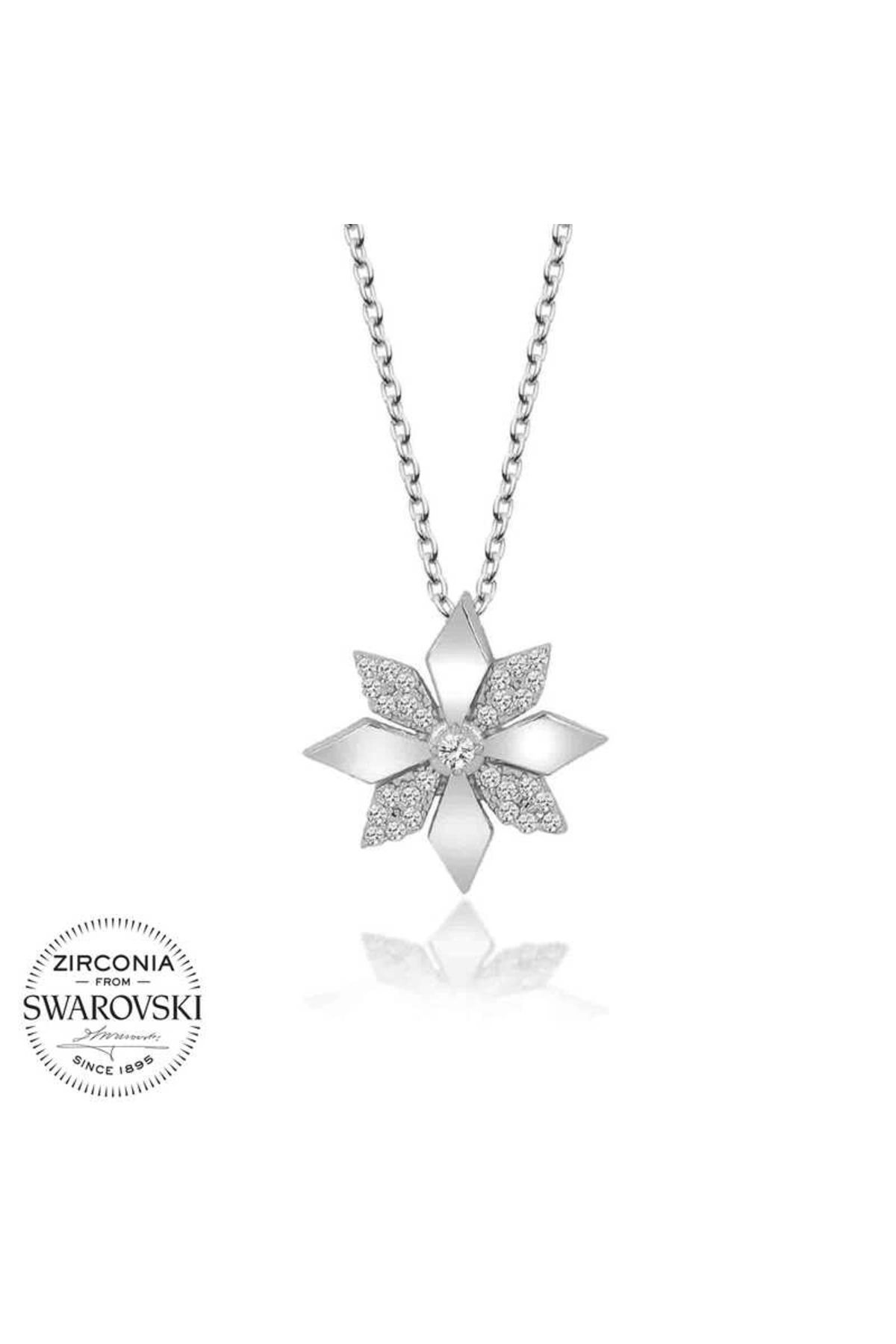 Gumush Swarovski Taşlı Gümüş Çiçek Kolye