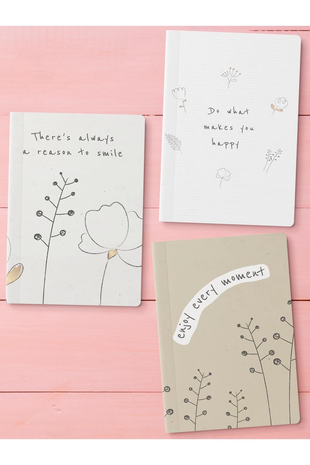 postifull Çizgisiz Defter Seti, 3 Adet Not Defteri, Notebook Journal Seti, Anı Defteri, 64 Sayfa Orta Boy