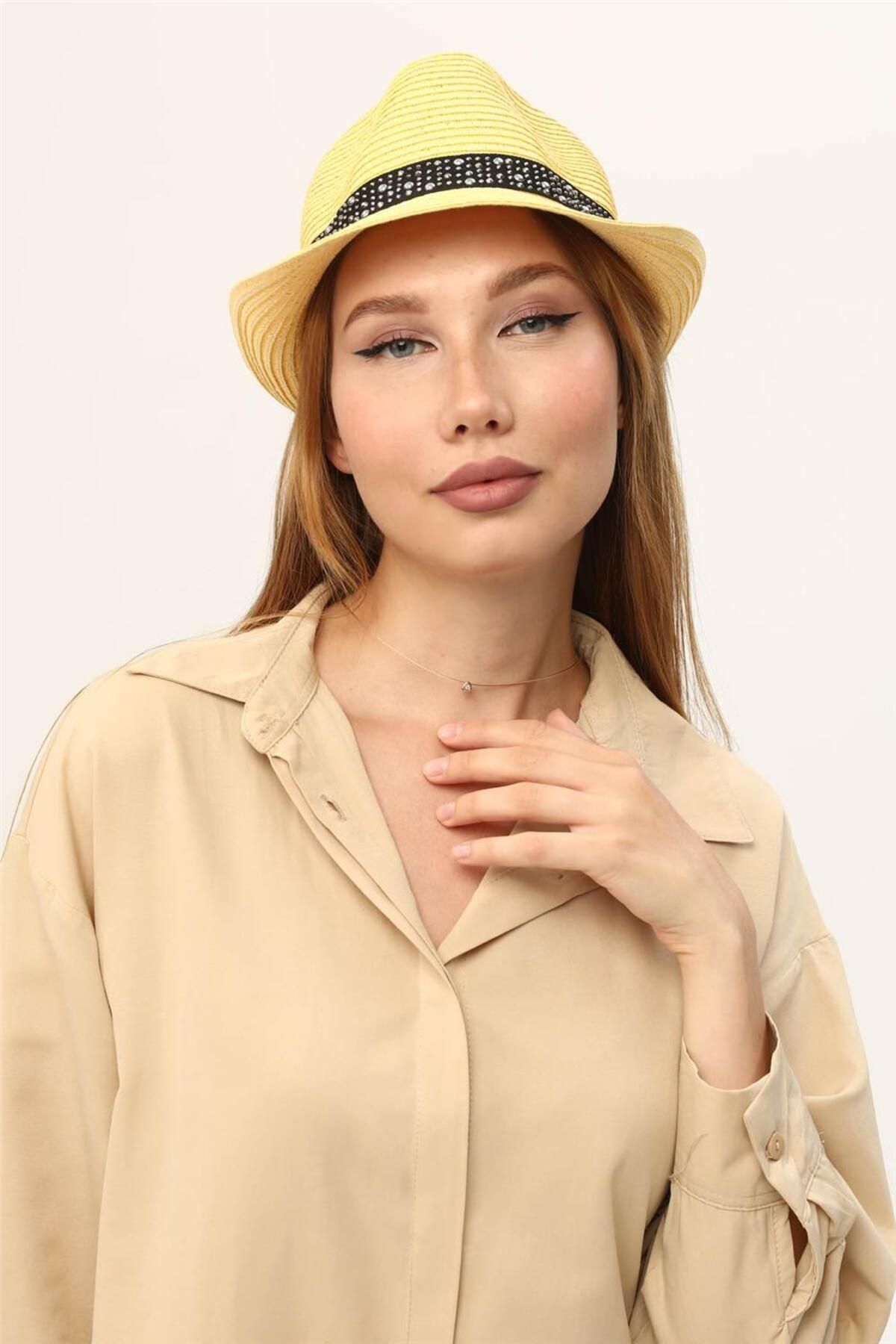 Home Store Şapka Paper Troklu Bantlı - Sarı