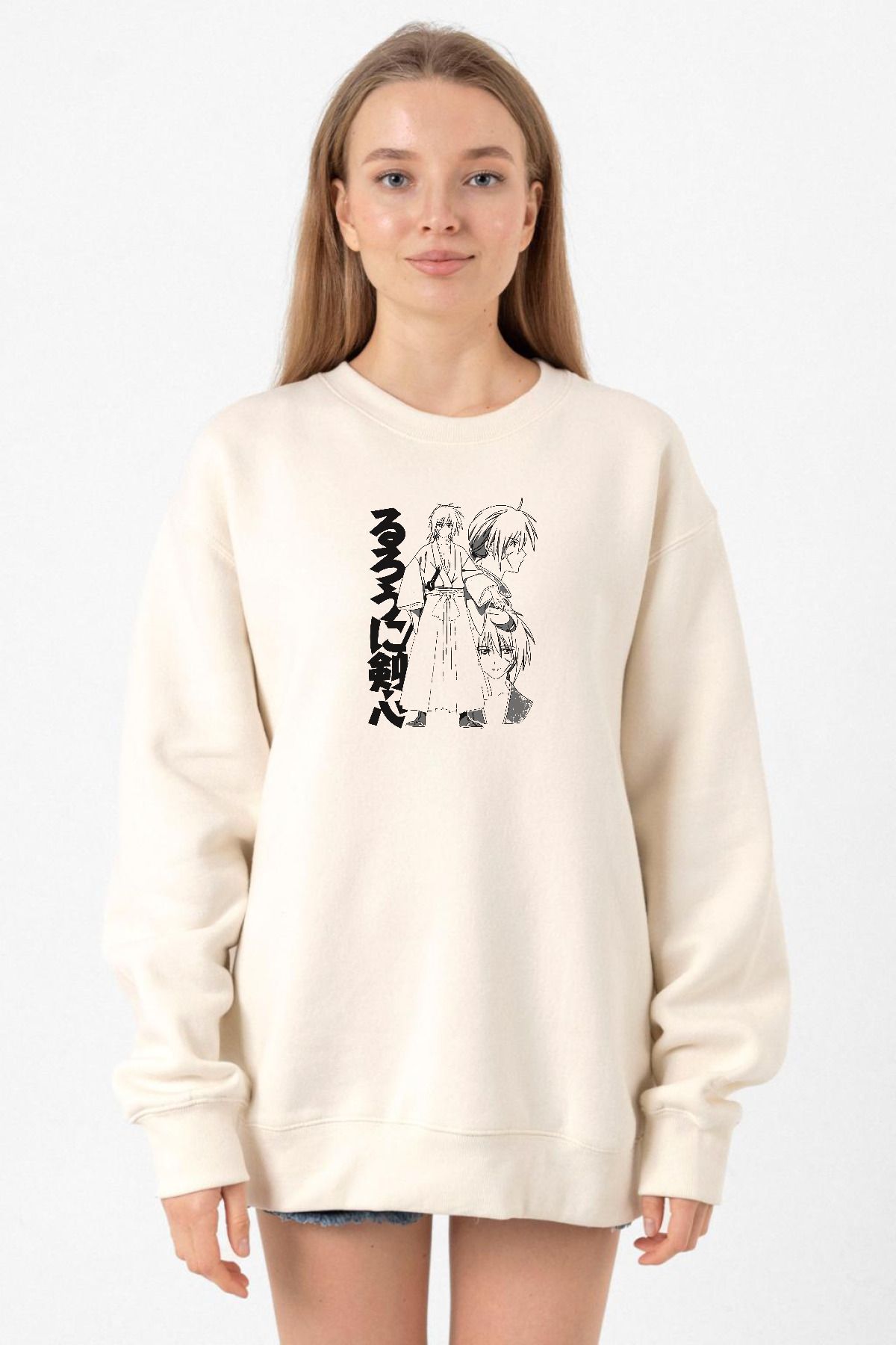 Tshirthane Rurouni Kenshin Black White Art Ekru Kadın 2ip Sweatshirt