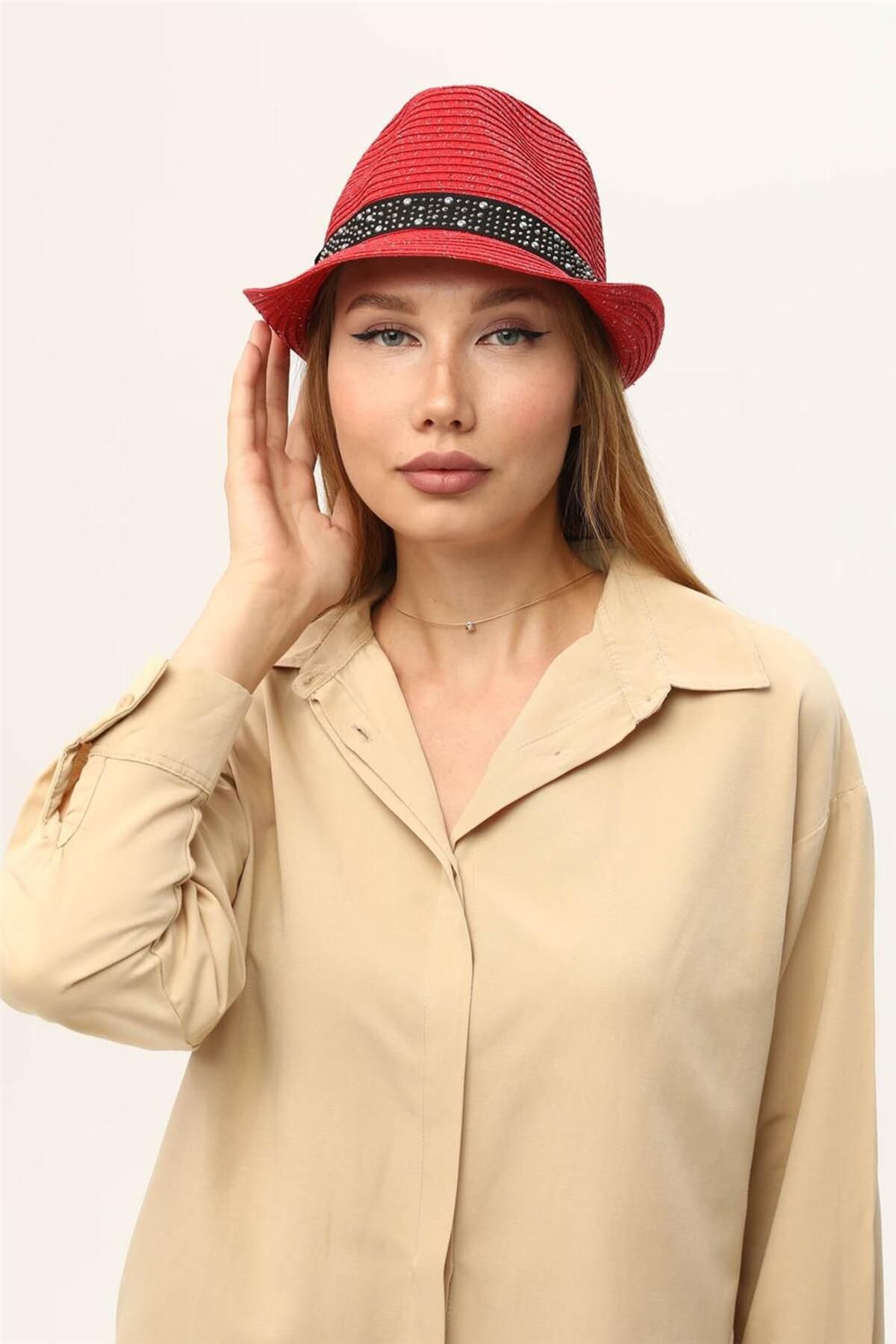 Home Store Şapka Paper Troklu Bantlı - Kırmızı