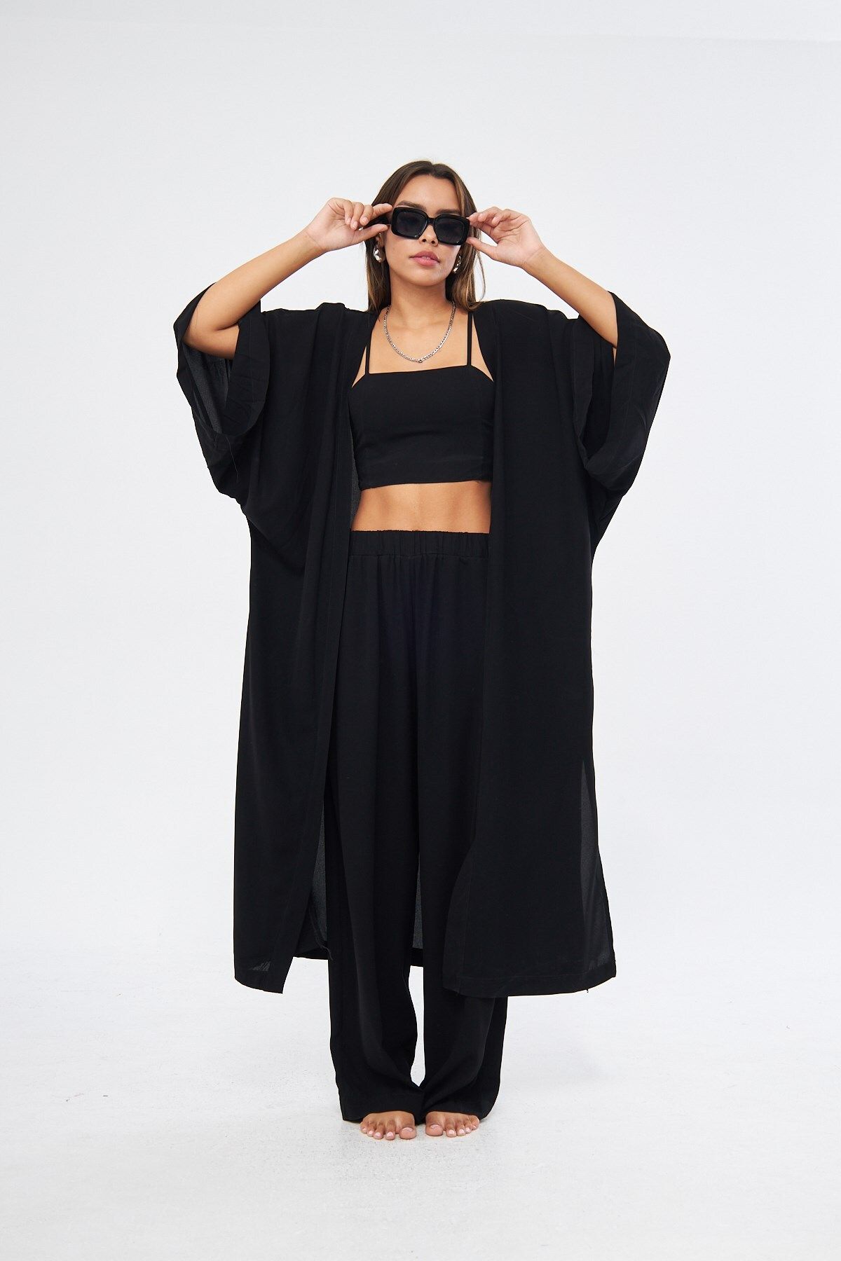 The Champ Clothing Kimono 3 Parça Büstiyerli Siyah Renk Alt-Üst Takım