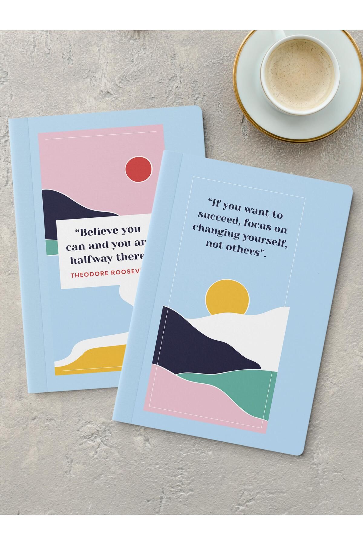 postifull Çizgisiz Defter Seti, 2 Adet Motivasyon Desenli Notebook, Not Defteri, Anı Defteri, 64 Sayfa