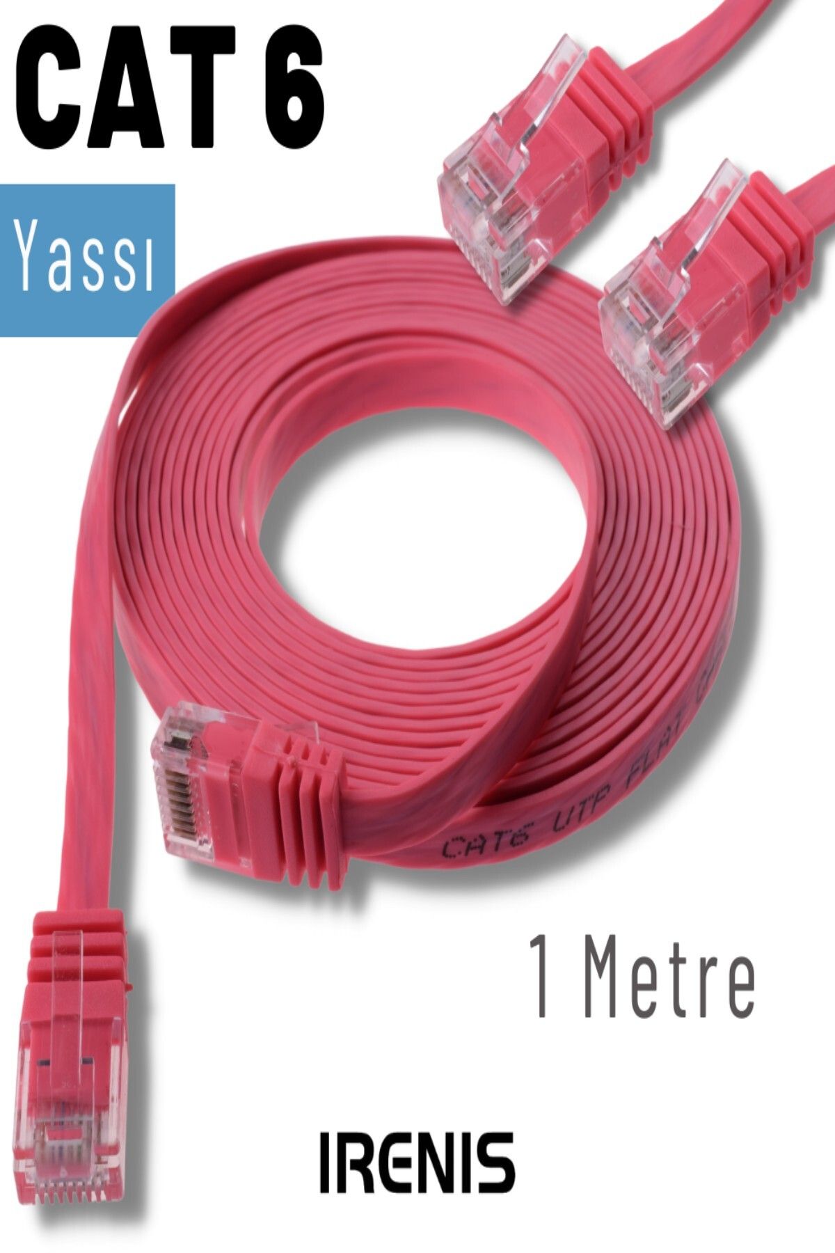 IRENIS Cat6 Yassı Ethernet Network Lan Internet Kablosu Fuşya-1 Metre