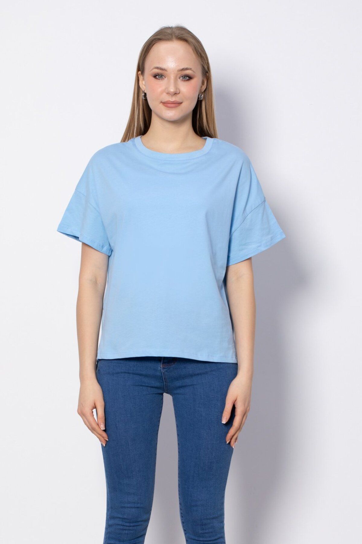 BARRELS AND OIL Düşük Omuz T-Shirt - Mavi