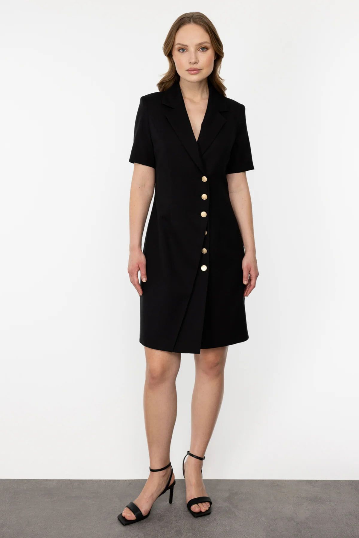 Ekol Kadın Ceket Yaka Düğmeli Elbise 4074 Siyah