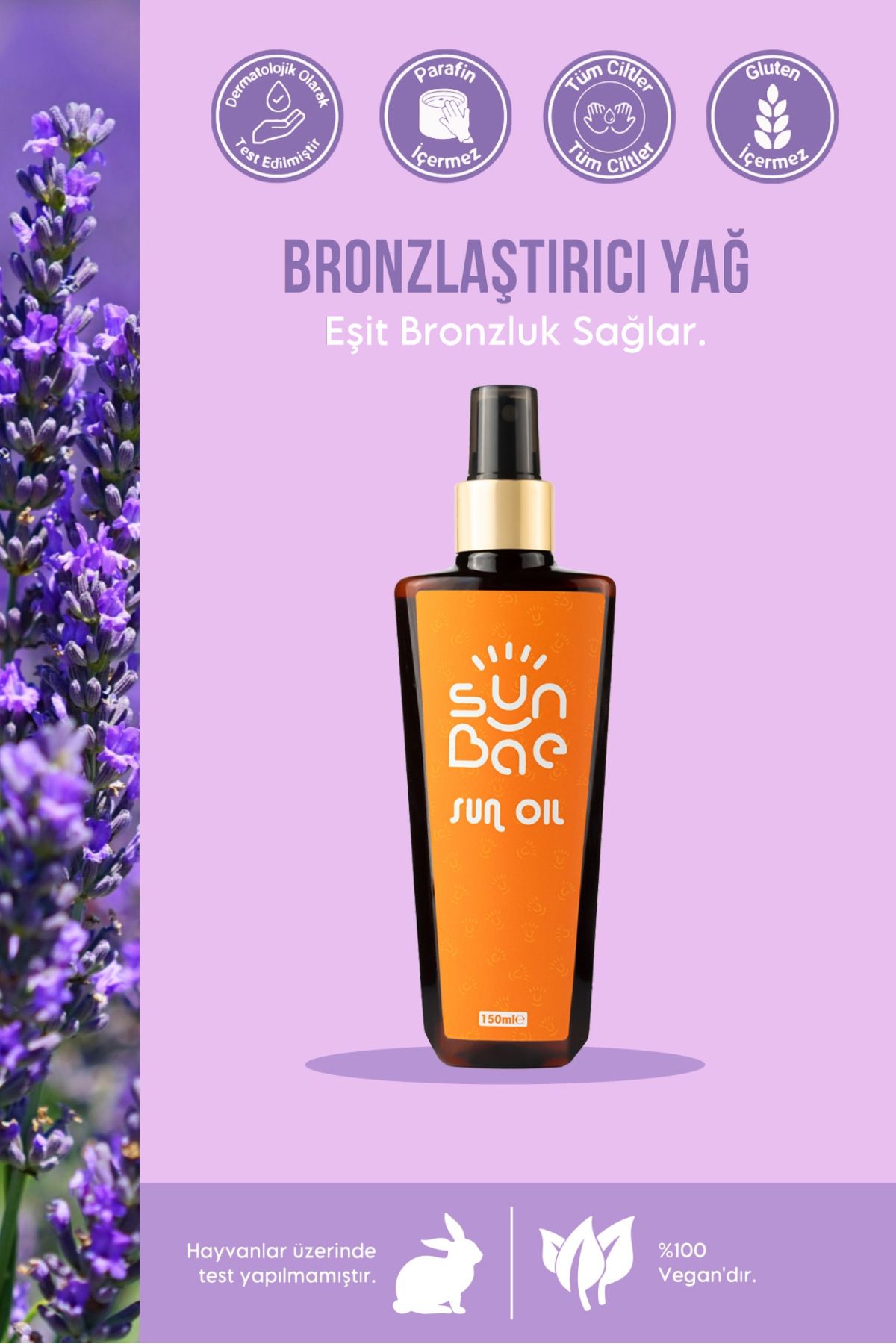 SunBae Sun Oil 150 ml - %100 Doğal Bronzlaştırıcı Yağ / Eşit Bronzlaşma Sağlar