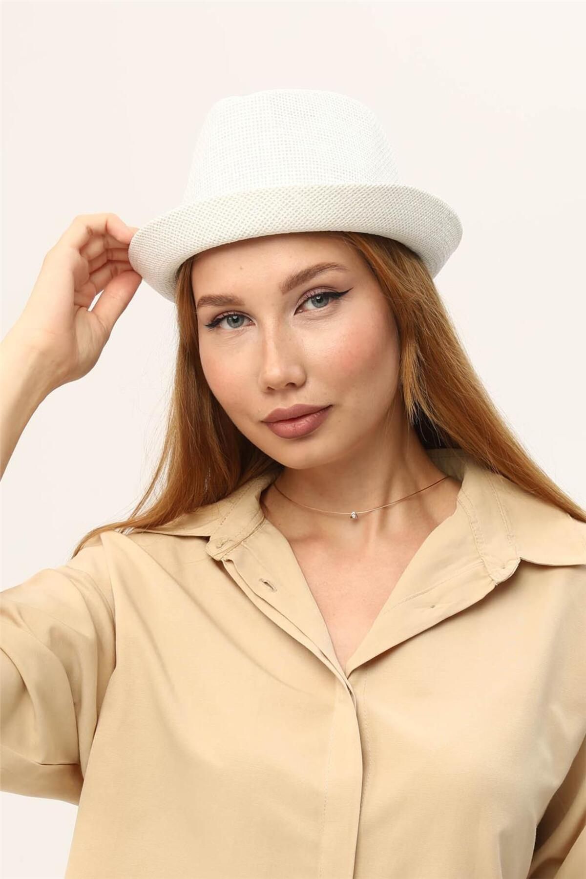 Home Store Şapka Paper Pliseli Bandajlı Jüt Örme - Beyaz