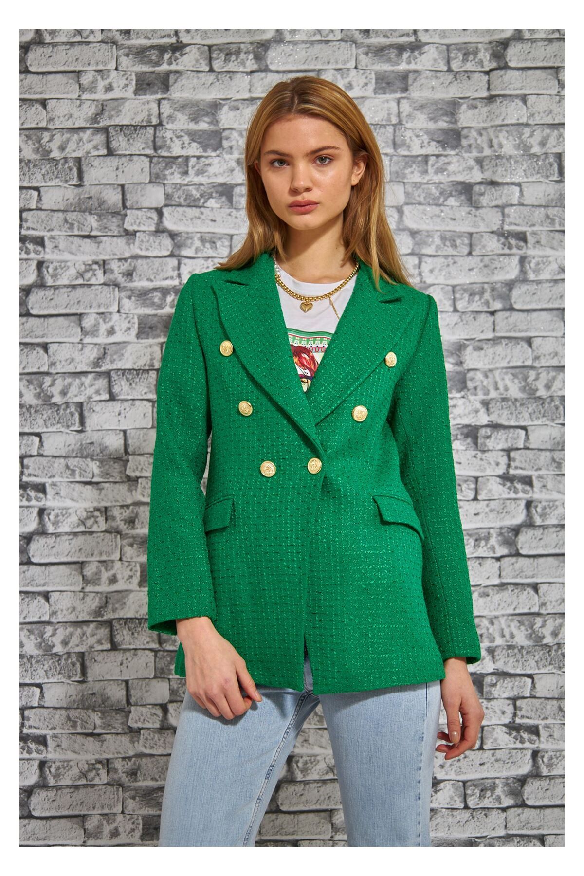 Tiffany Tomato Düğmeli Channel Ceket-yeşil