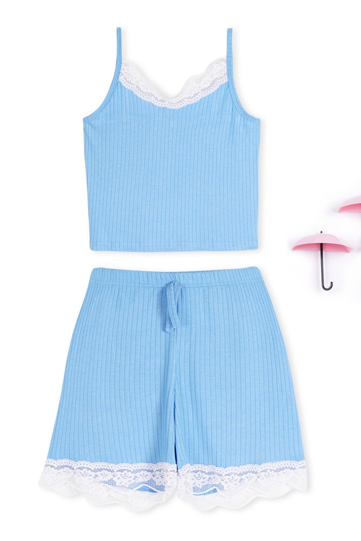 EMINNA Askılı Açık Mavi Renk Pijama Takım