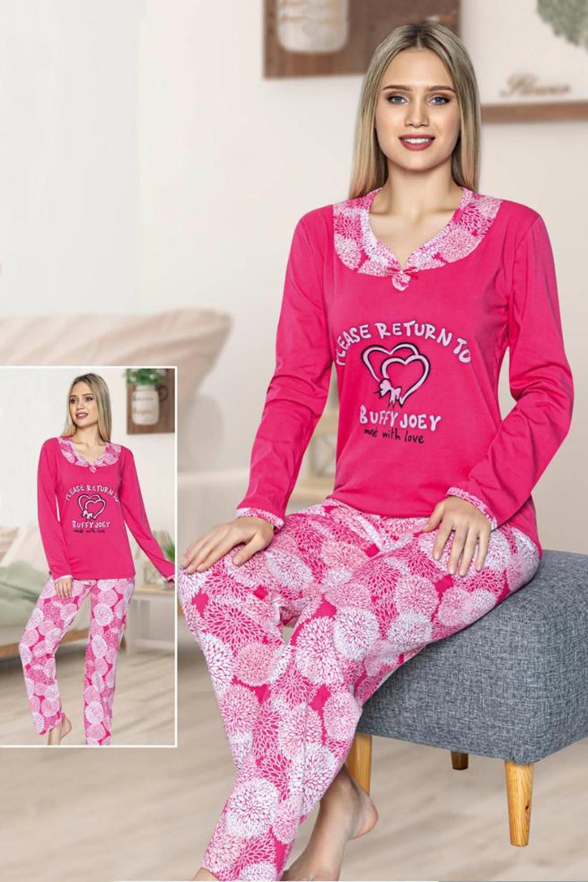 EMINNA Uzun Kollu Acik Fusya Renk Kadın Pijama Takımı
