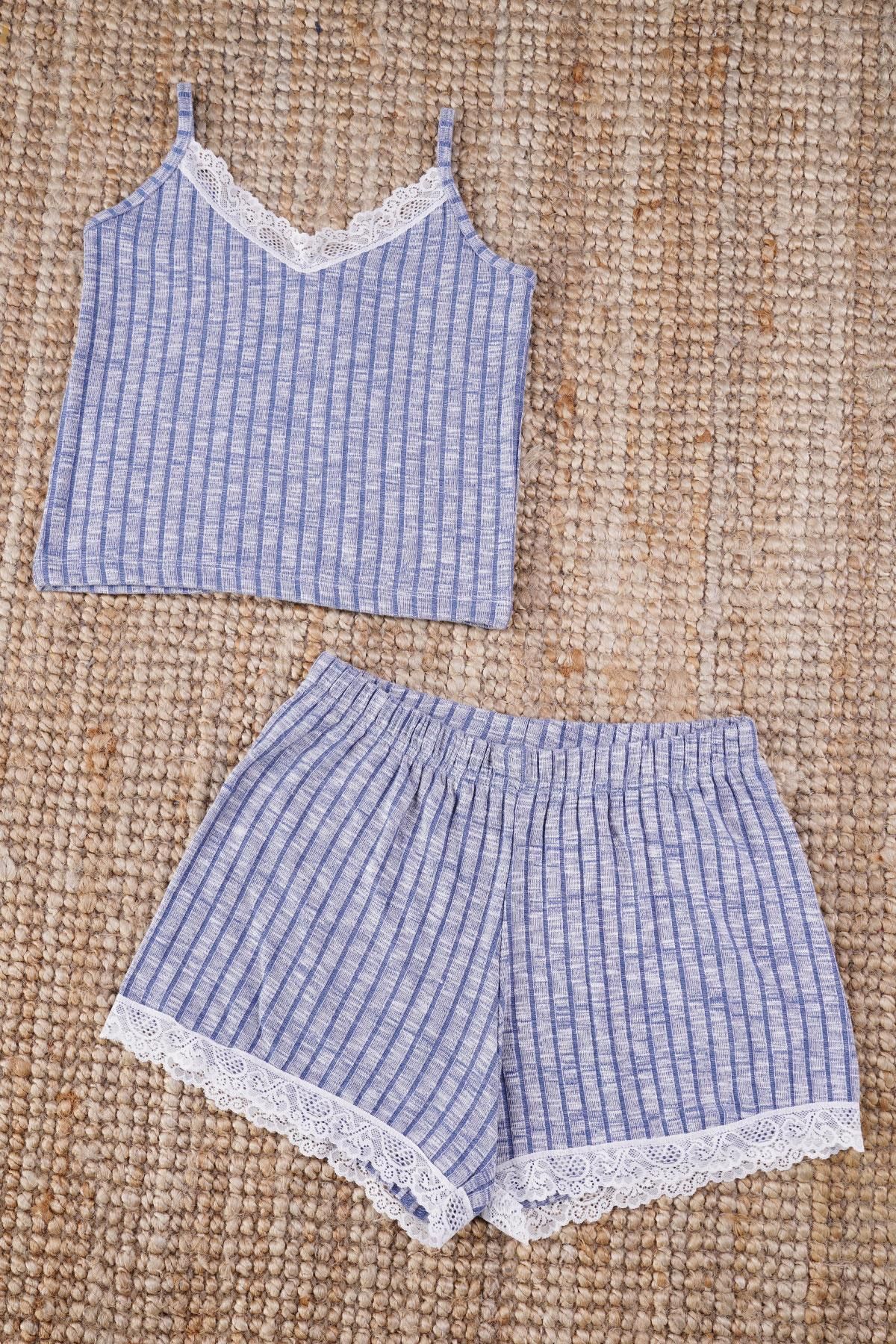 EMINNA Askılı Açık Mavi Renk Pijama Takım
