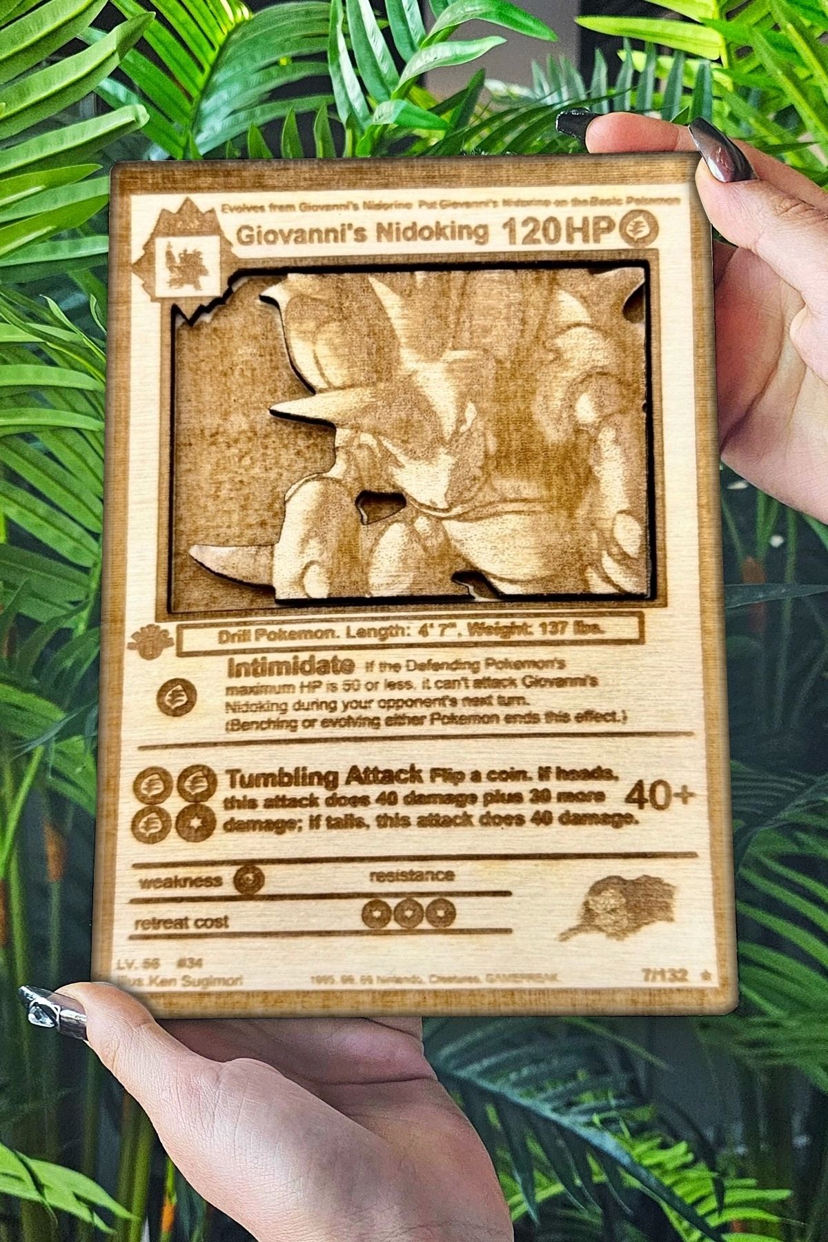 Lopard Pokemon Kart Nidoking Ahşap 3d Tablo, Masa ve Çocuk Odası Duvar Süsü, Pokedex Kartları 19x26cm