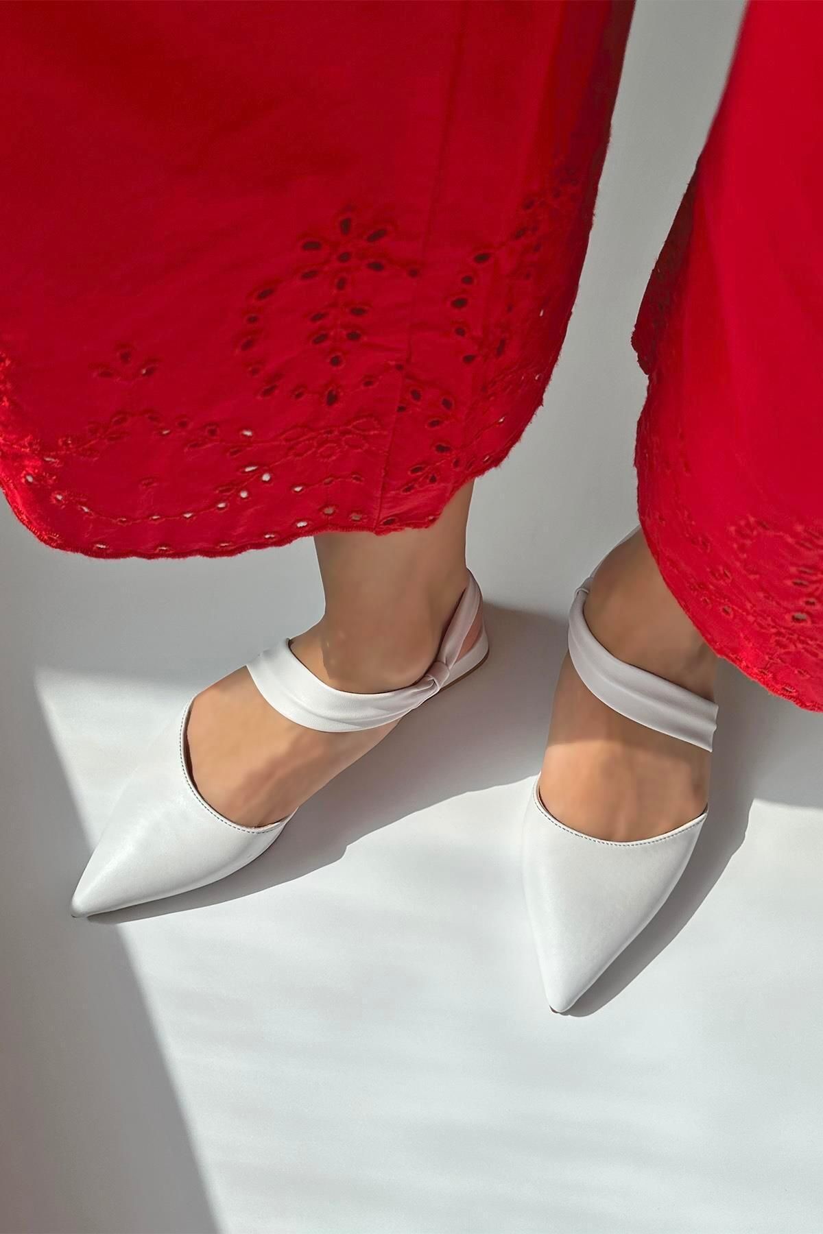 Straswans Martha Kadın Topuklu Deri Sandalet Beyaz