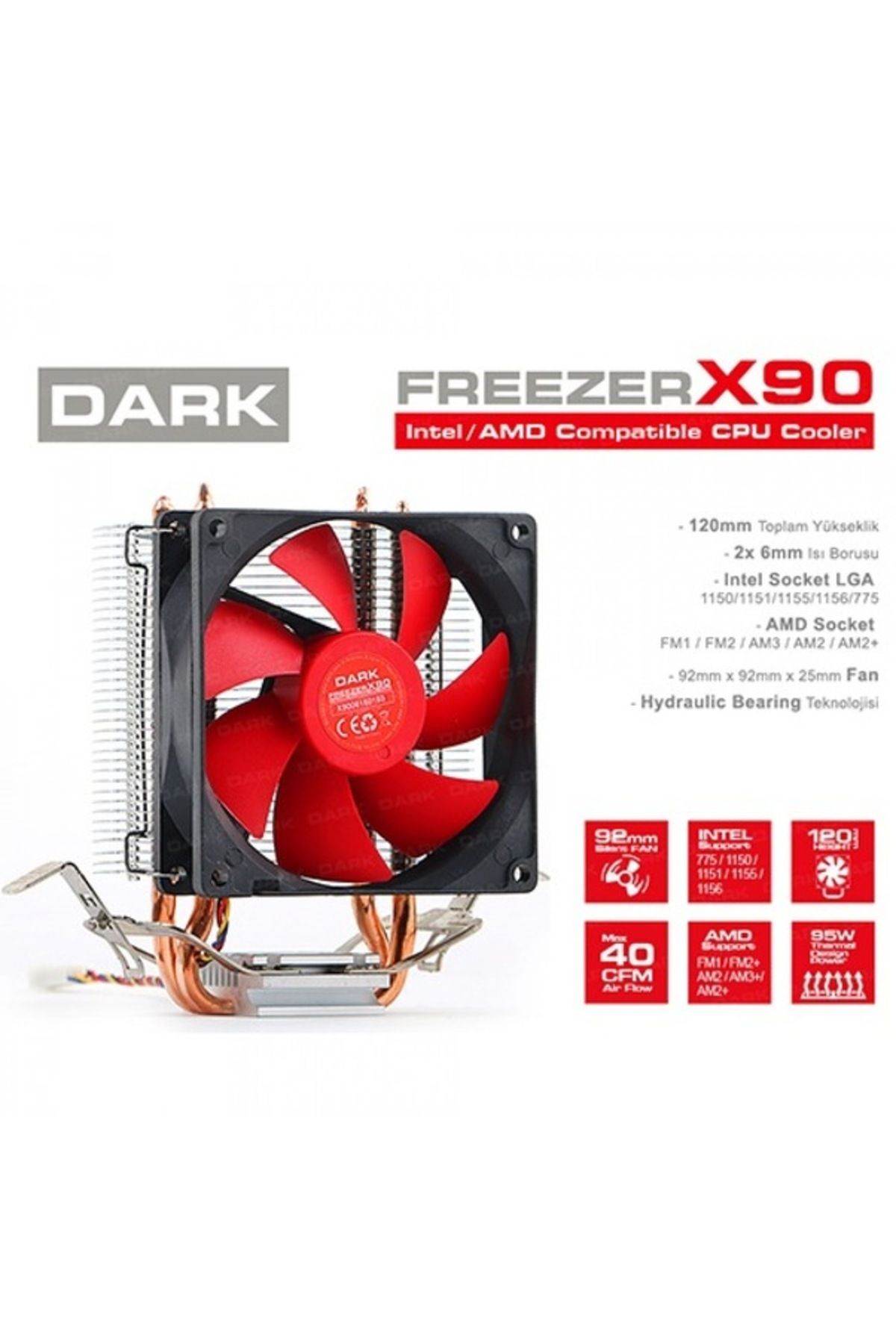 Marka DARK FREEZER X90 İNTEL 1200/AM4/AM5 İŞLEMCİ SOĞUTUCU FAN LGA775/1156/1155/1150/1151/