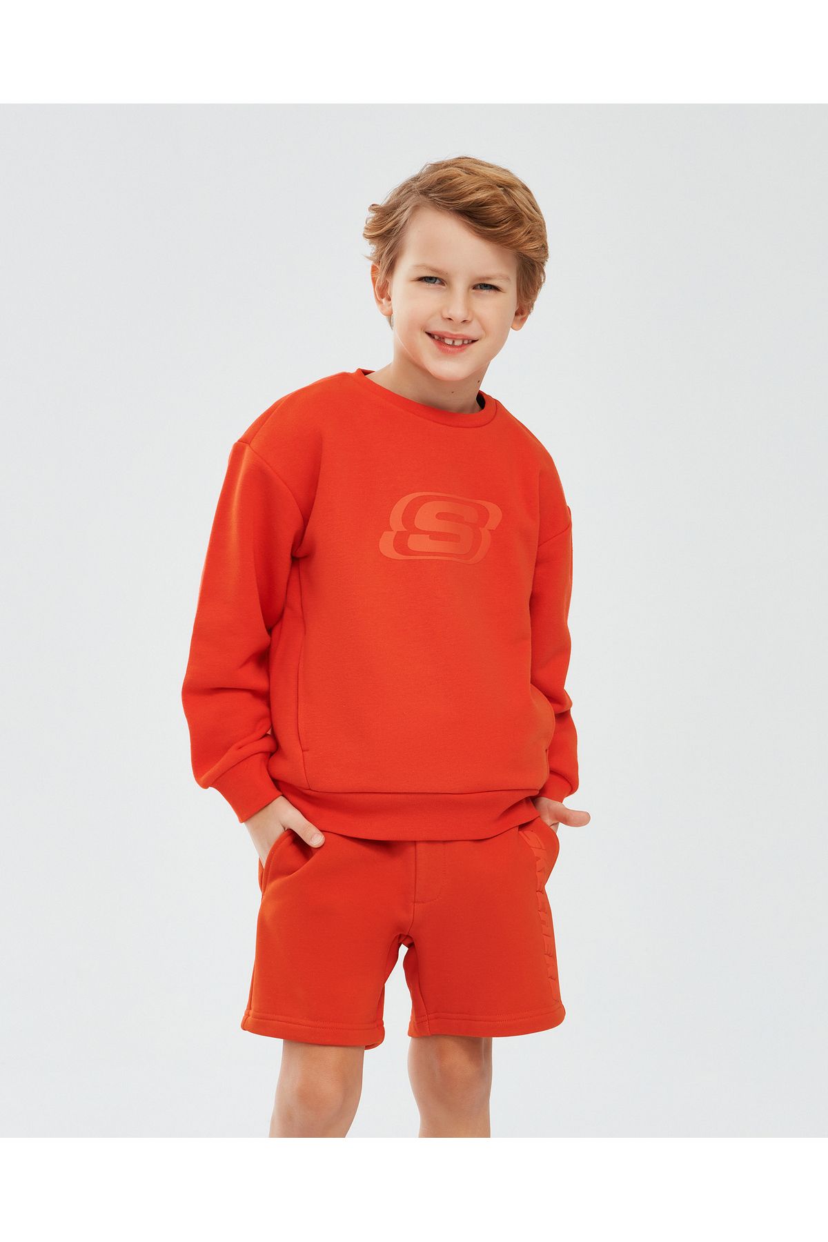 Skechers Essential B Crew Neck Sweatshirt Büyük Erkek Çocuk Turuncu Sweatshirt Sk232065-700