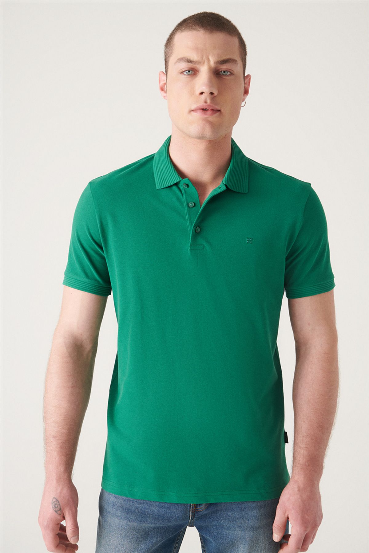 Avva Erkek Yeşil %100 Mısır Pamuğu Regular Fit 3 Düğmeli Polo Yaka T-shirt B001027