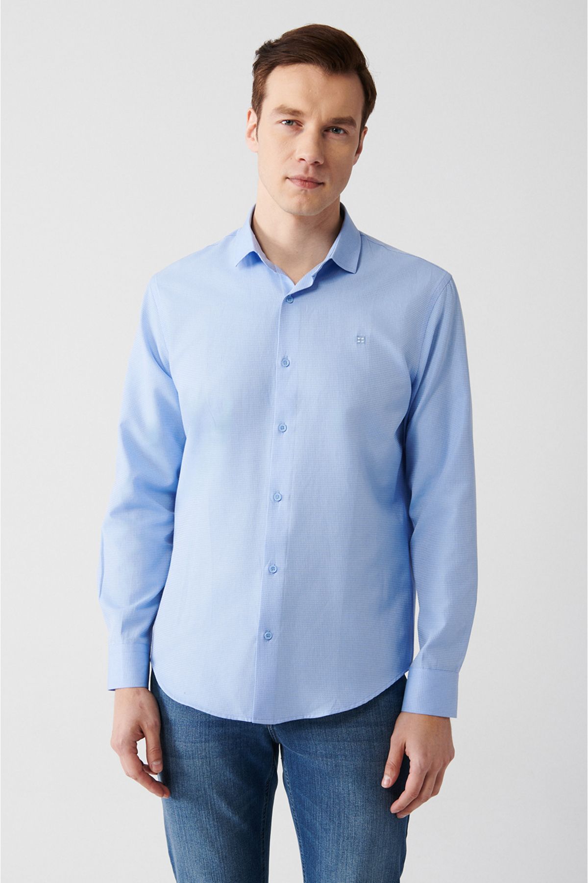 Avva Erkek Mavi Kolay Ütülenebilir Klasik Yaka Armürlü Regular Fit Gömlek A31y2068
