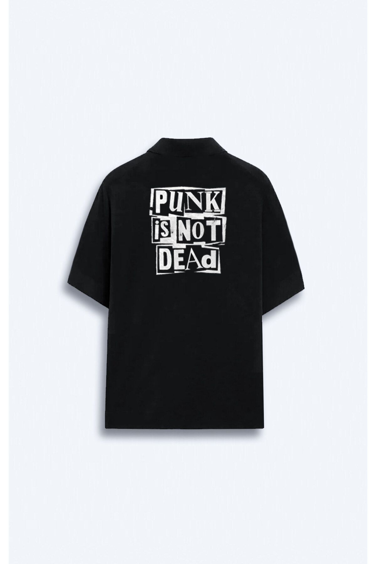 Darkia Punk Is Not Dead Baskılı Polo Yaka Oversize Erkek Siyah Tişört