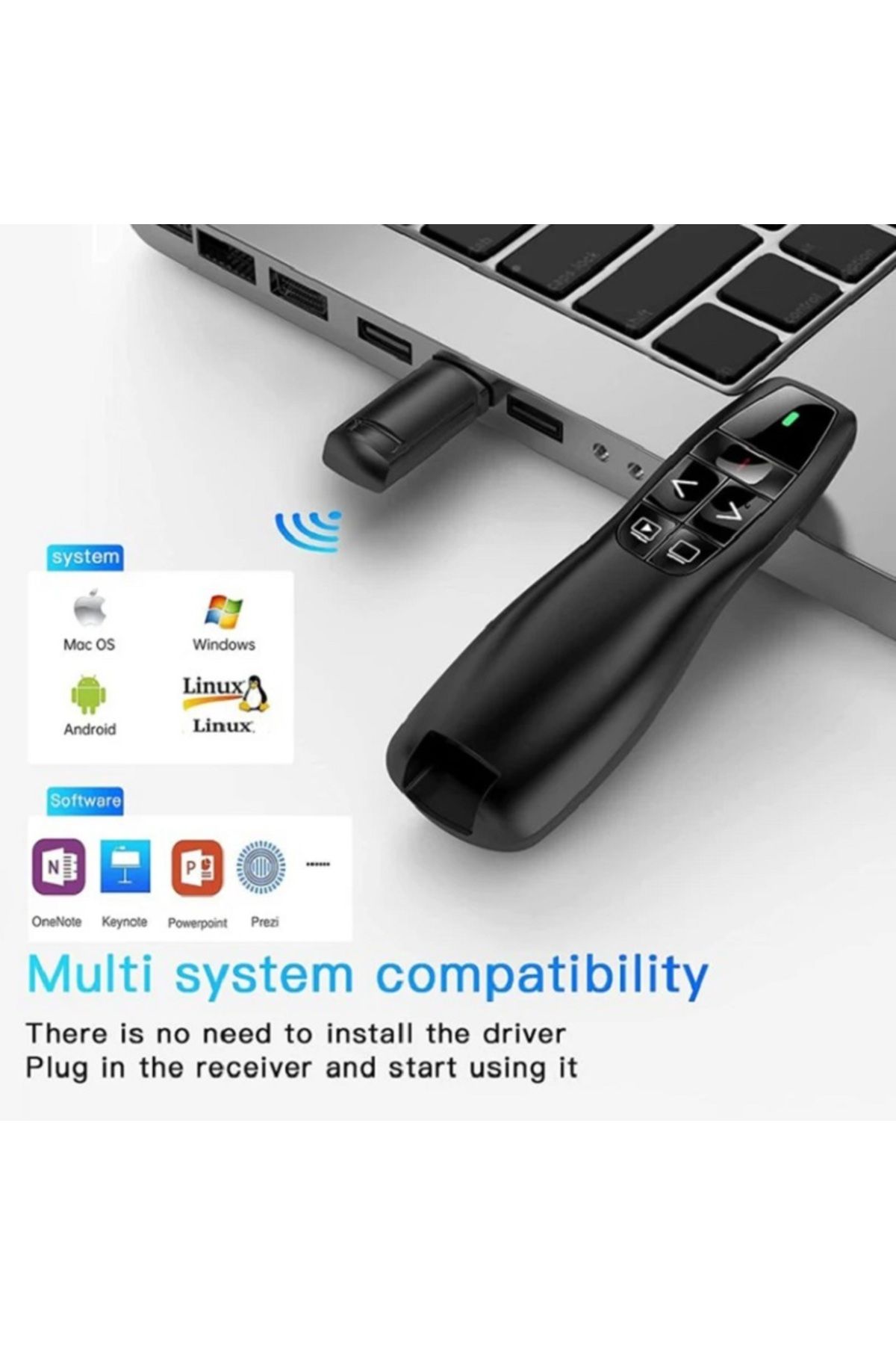 Derwell Yeni Nesil R400 Lazer Sunum Kumandası Kablosuz Sunum Kalemi Powerpoint Slayt Atlatıcı Presenter