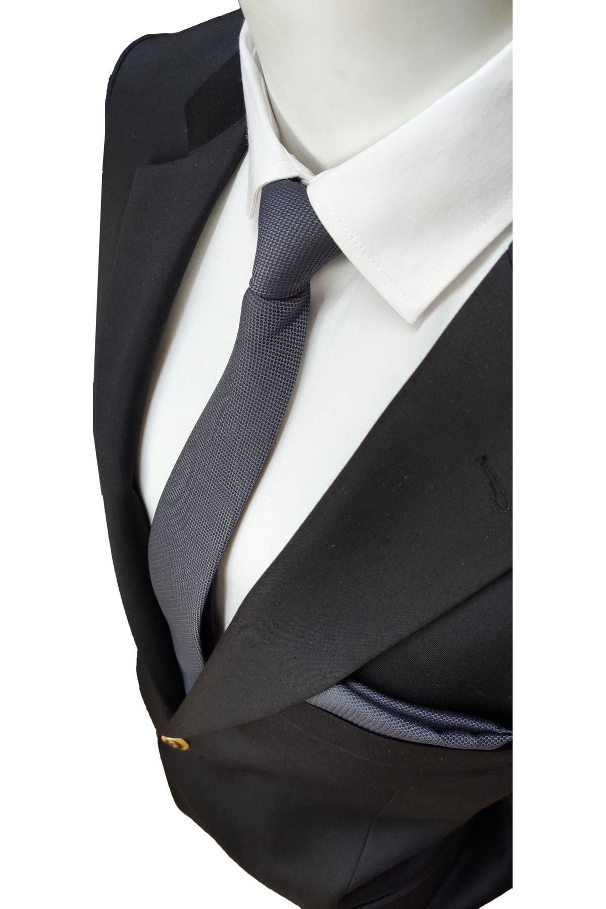 Elegante Cravatte Antrasit Gri Renginde Armürlü Dokuma Kravat Ve Cep Mendili