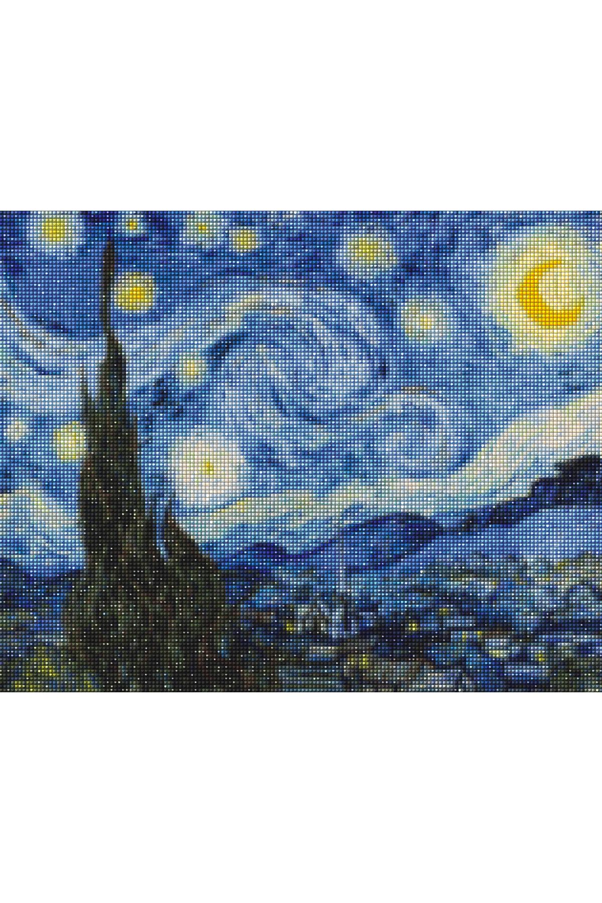 MAXİ Yıldızlı Gece - Diamond Painting, Elmaslı Goblen, Mozaik Tablo, Elmas, Boncuk, Taş Işleme 50 X 40cm