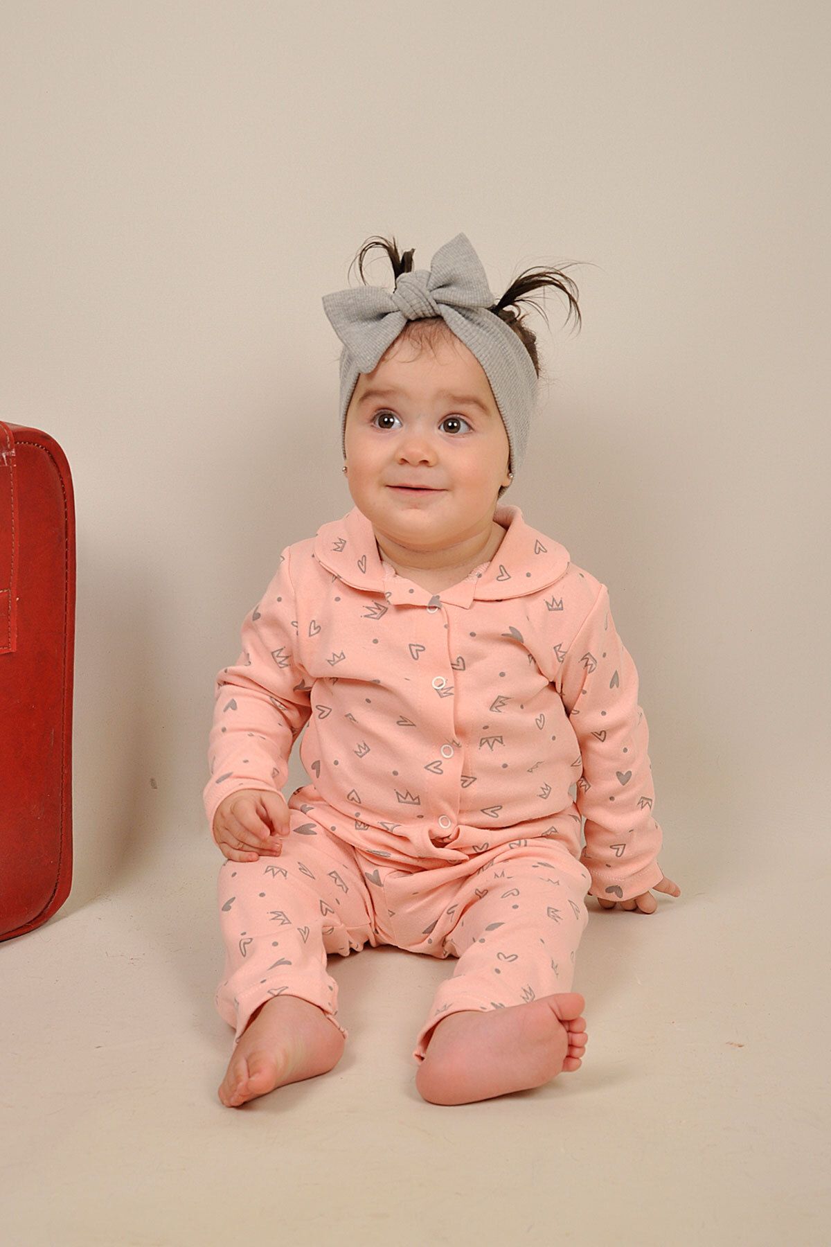 Peki Çocuk 5 Al 4 Öde Bebek Yumusacık Pamuk Kalp Taç Desenli Önden Çitçitli Bebe Yaka Pijama Takim 14474
