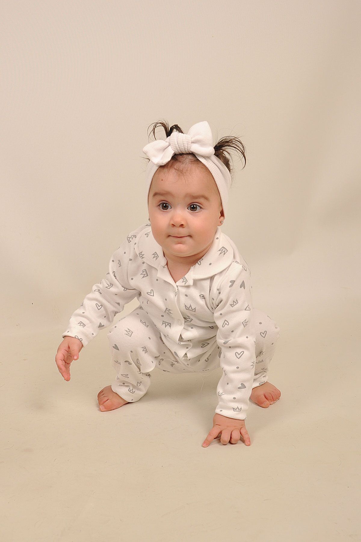 Peki Çocuk 5 Al 4 Öde Bebek Yumusacık Pamuk Kalp Taç Desenli Önden Çitçitli Bebe Yaka Pijama Takim 14474