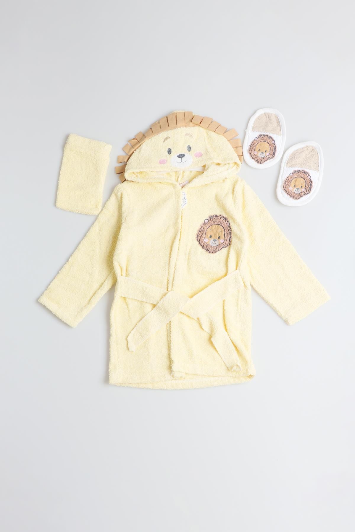 Mızıkçı Munu Sarı Erkek Bebek Sarı Aslan Figürlü 3 lü Havlu/Bornoz