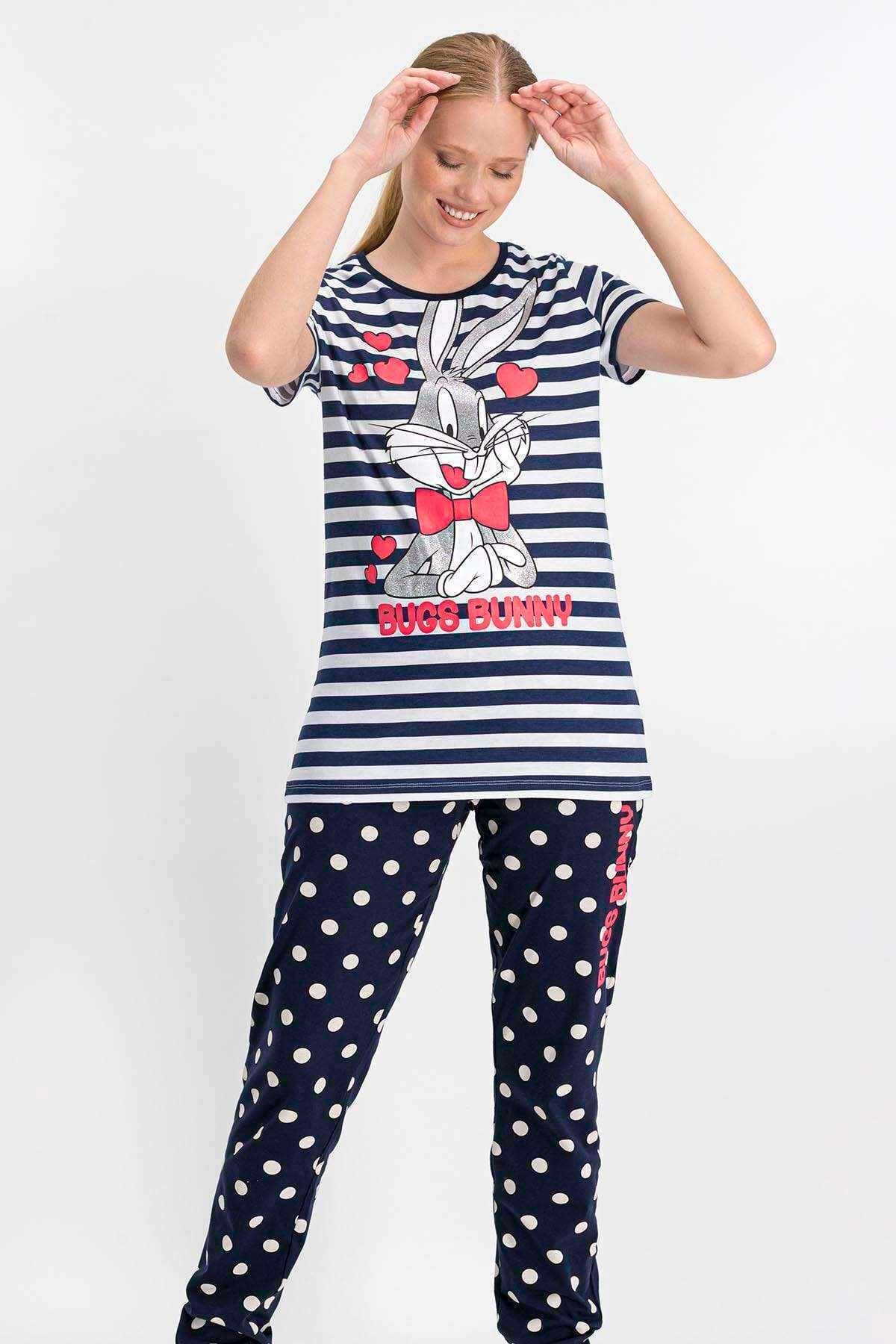 Lola & Bugs Bunny Kadın Bugs Bunny Lisanslı Lacivert Pijama Takımı