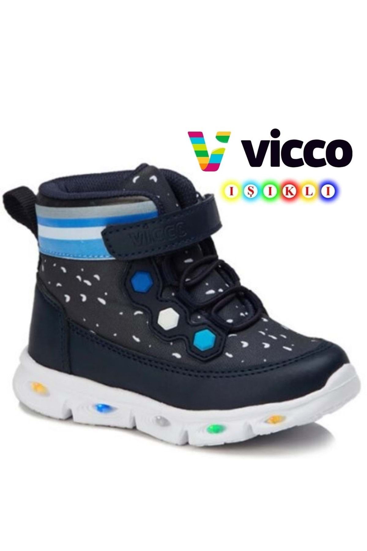 Vicco Mizu Işıklı Phylon Taban Ortopedik Çocuk Boğazlı Spor Ayakkabı Lacivert