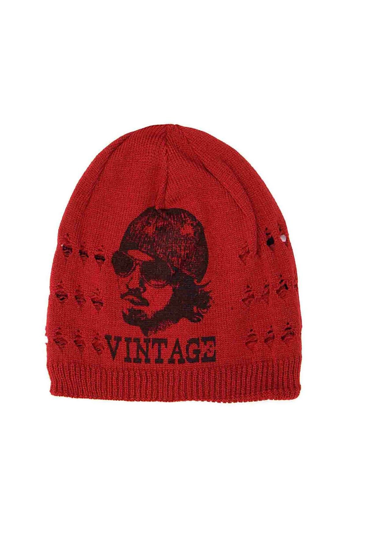 Bay Şapkacı Erkek Vintage Kırmızı Bere Kırmızı 2436