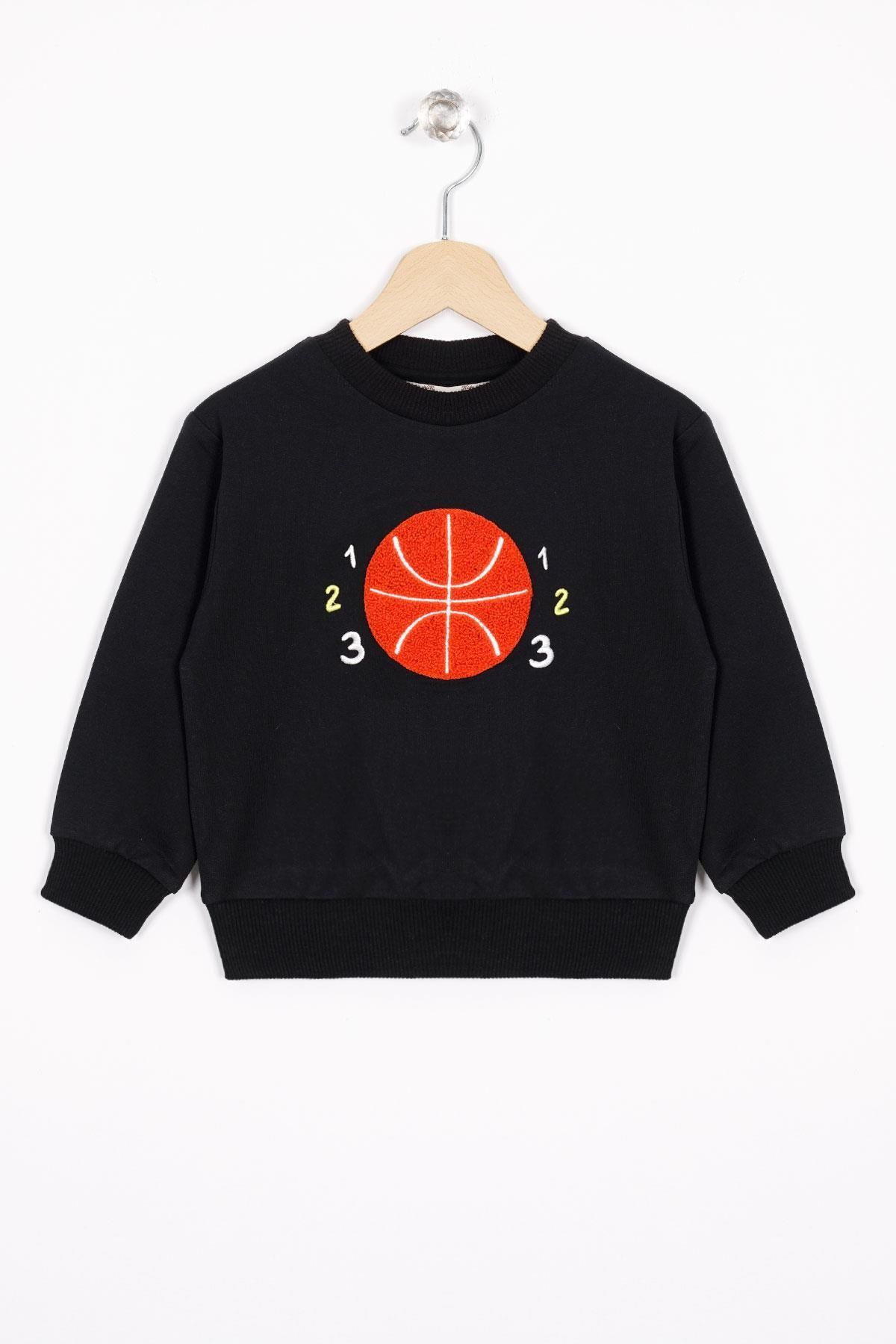 zepkids Basket Topu Nakışlı Siyah Renk Erkek Çocuk Sweatshirt