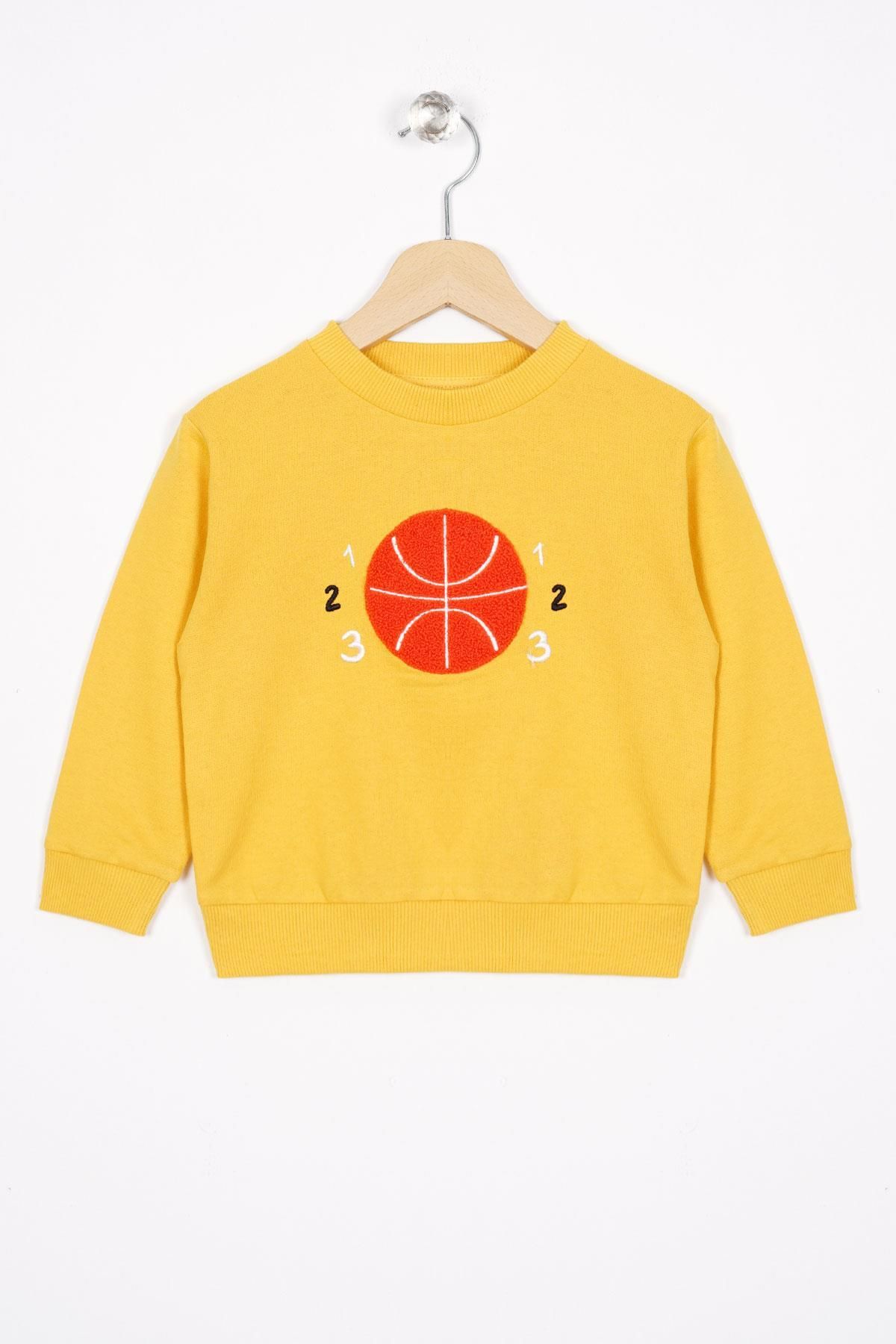 zepkids Basket Topu Nakışlı Koyu Hardal Renk Erkek Çocuk Sweatshirt