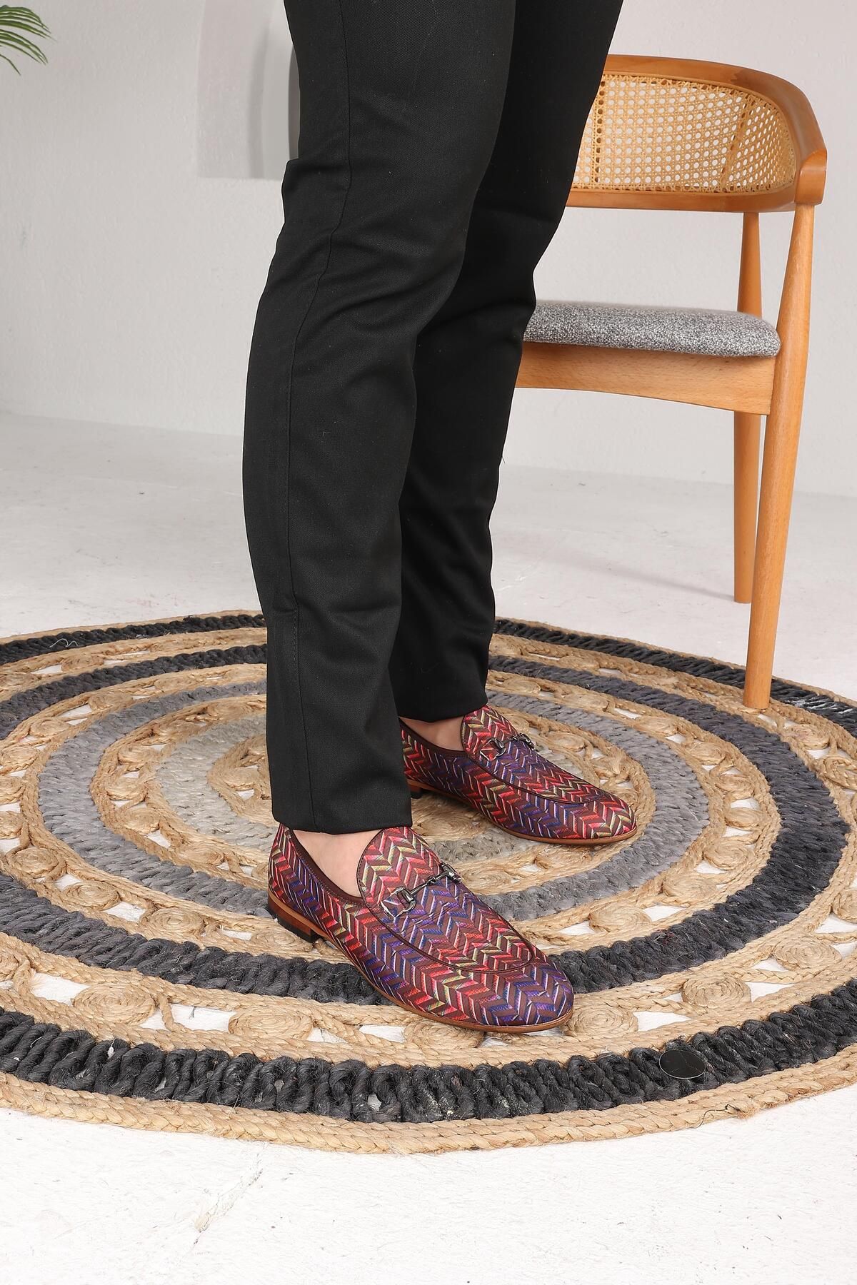 CassidoShoes Hakiki Deri Özel Tasarım Renkli Keten Ayakkabı 022-3241