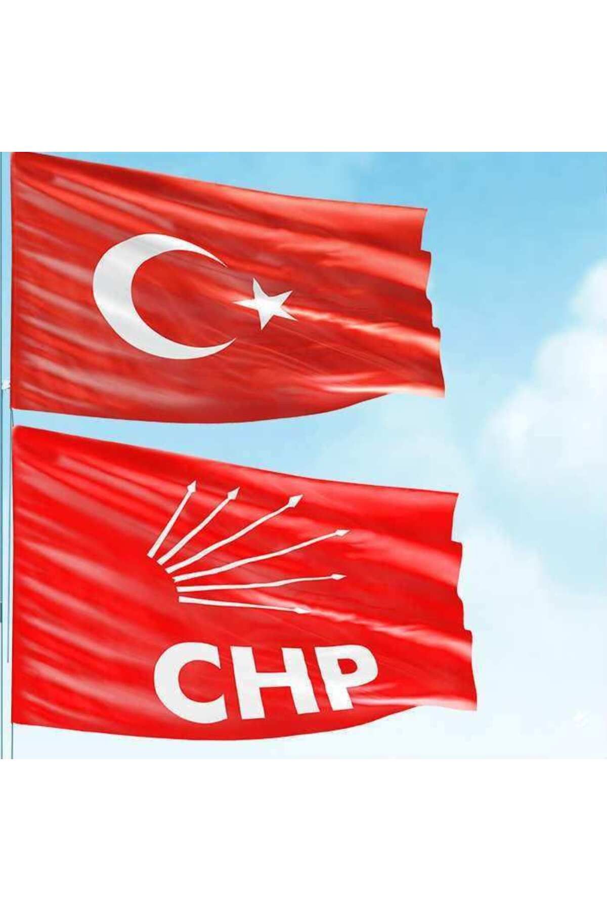 Genel Markalar 70x105 Cm Alpaka Kumaş Türk Bayrağı Ve 100x150 Cm Raşel Kumaş Chp Kırmızı Bayrak - 2 Bayrak Set