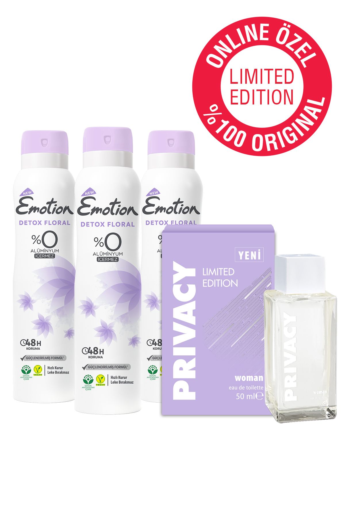 Privacy Women Limited Edition Edt Parfüm 50ml Online Özel & Emotion Detox Floral Dedodorant 3x150ml