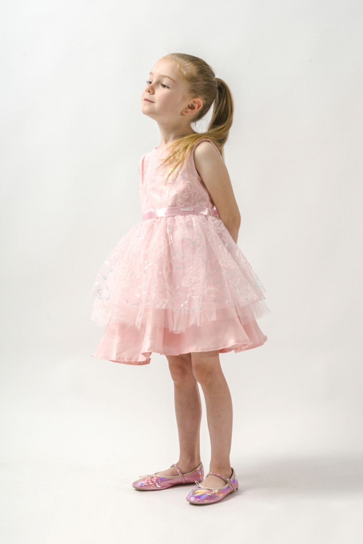 Luludy Kids Pembe Pullu Yıldız Detaylı Kız Çocuk Elbise
