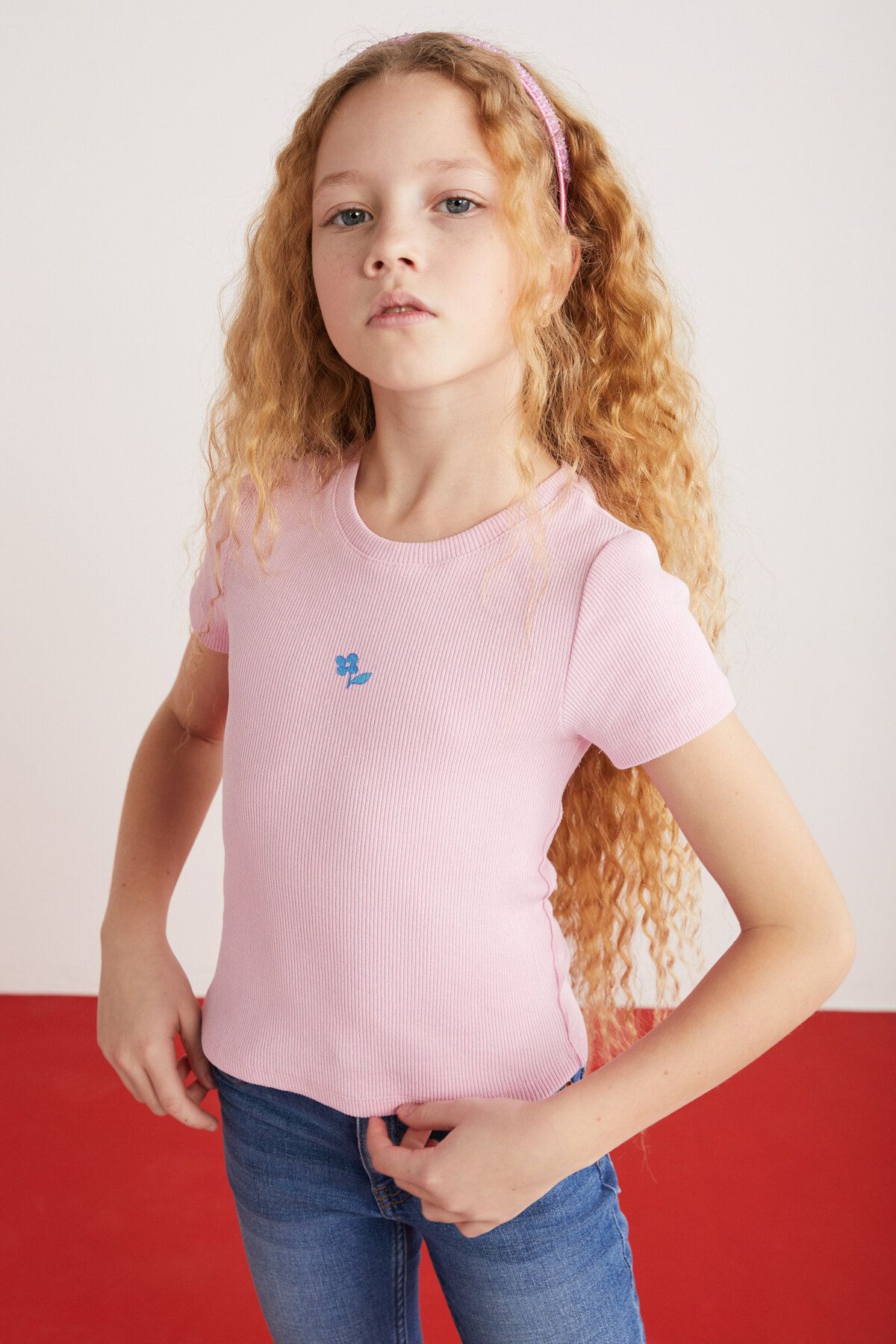GRIMELANGE QUARTZ-GRM24021 95%pamuk 5%elastane kız çocuk tshirt Pembe T-Shirt