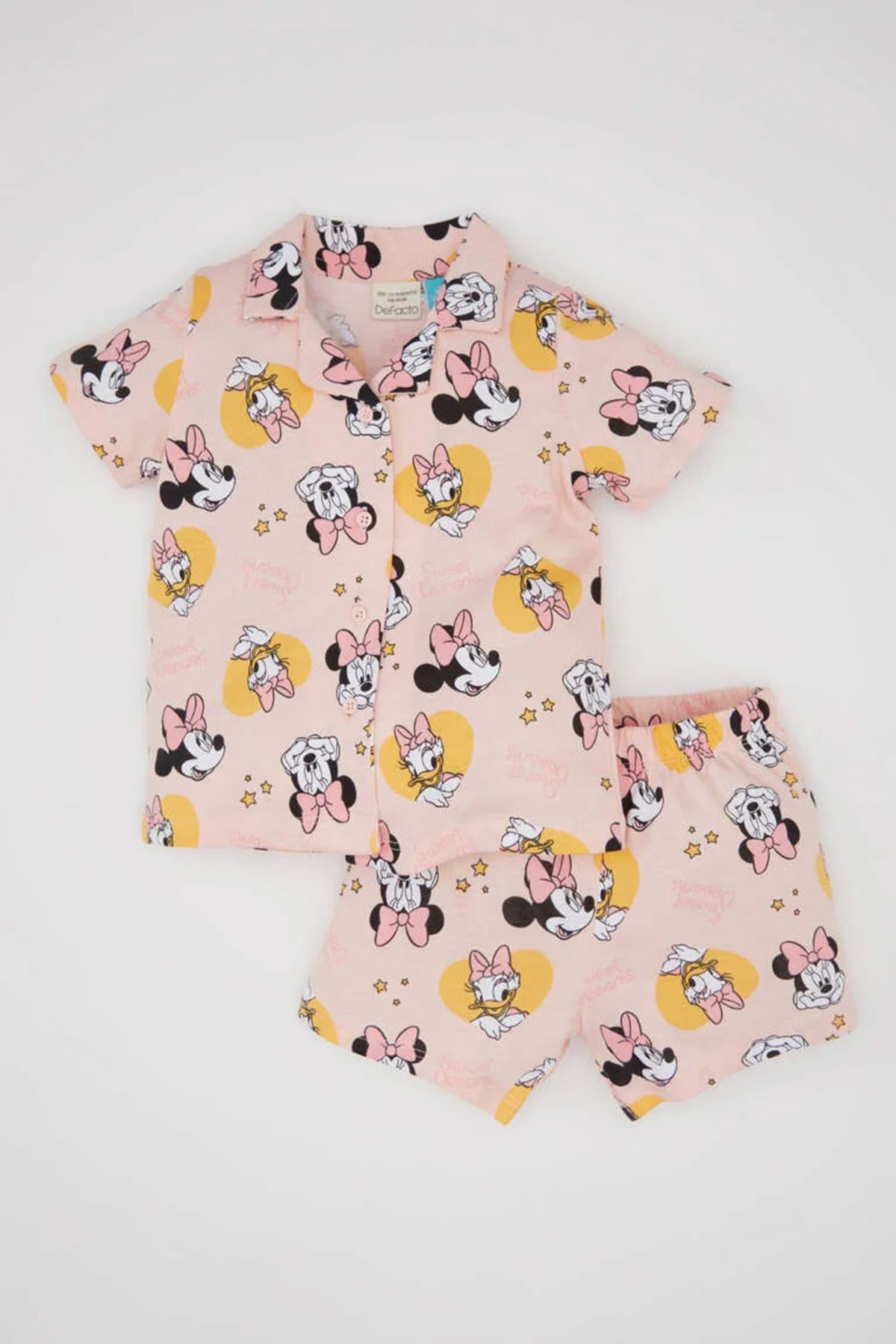 Defacto Kız Bebek Disney Mickey & Minnie Kısa Kollu Şortlu Penye Pijama Takımı